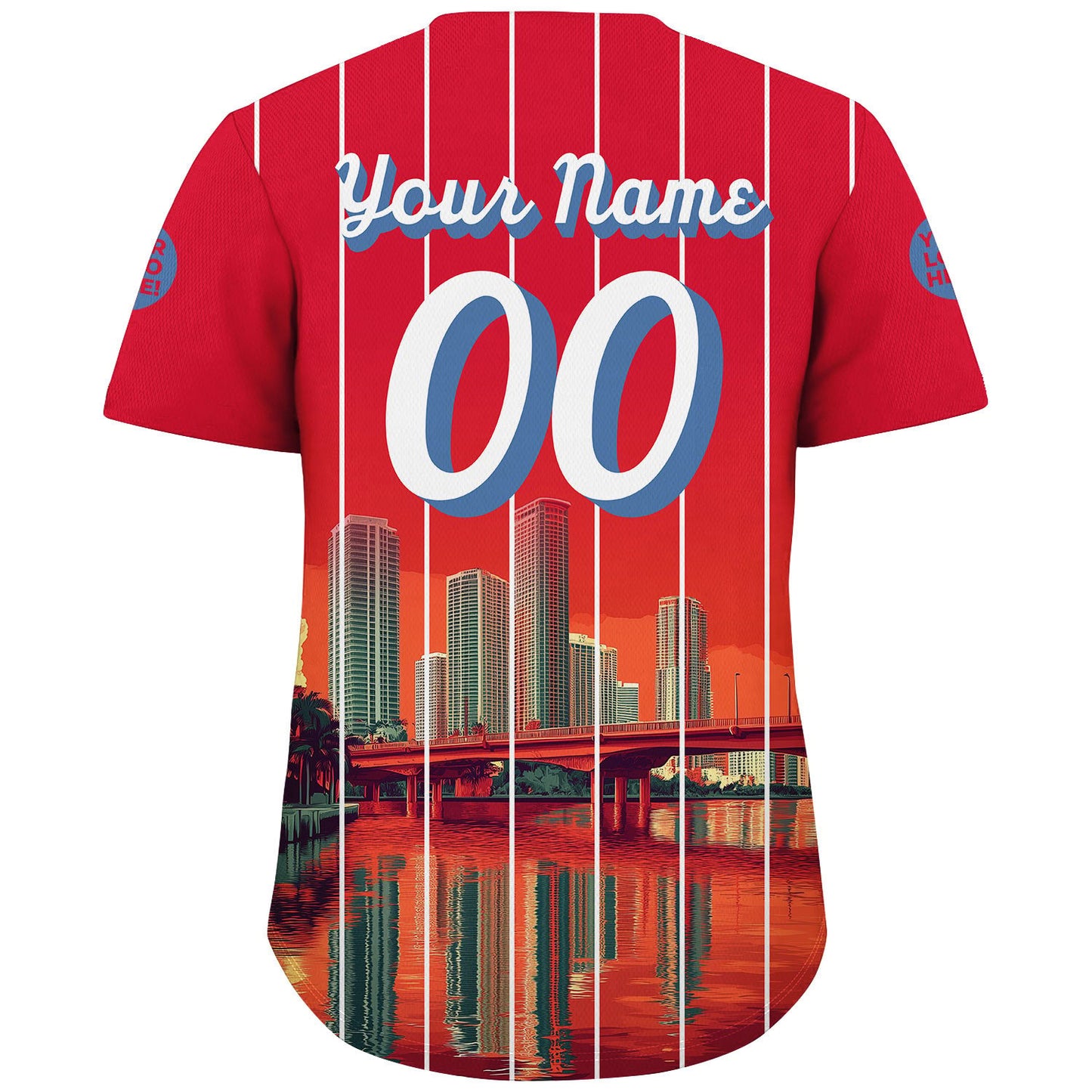 Miami City Skyline Bridge And Towers At Dawn Custom Name Baseball Jerseys For Men & Women