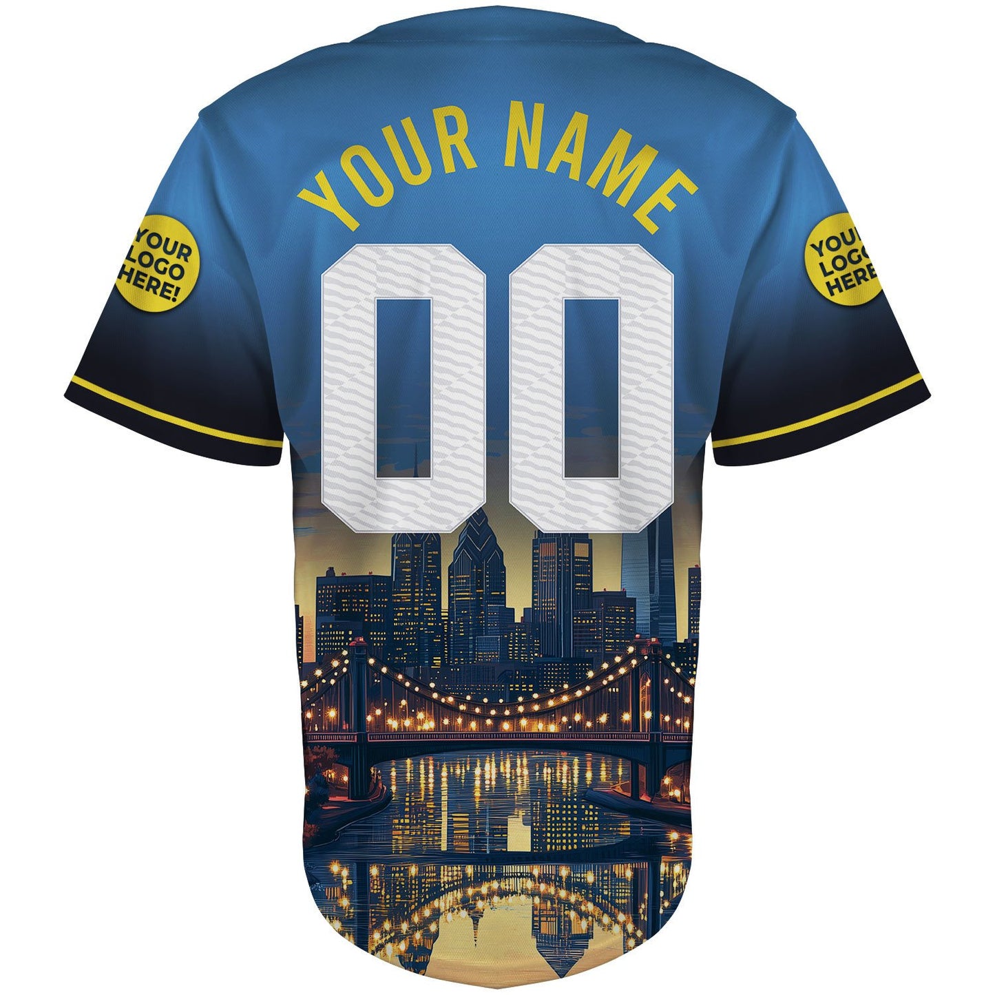 Philadelphia City Hall and Liberty Place Towers at Night Custom Name Baseball Jerseys For Men & Women