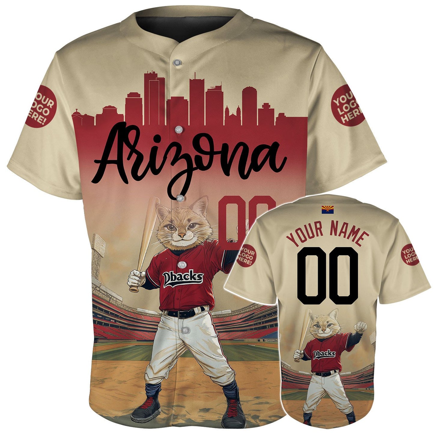 Arizona Cartoon Mascot Player Custom Name Baseball Jerseys For Men & Women