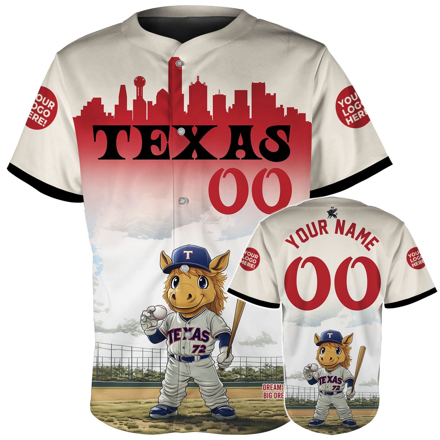 Texas Mascot Player Custom Name Baseball Jerseys For Men & Women