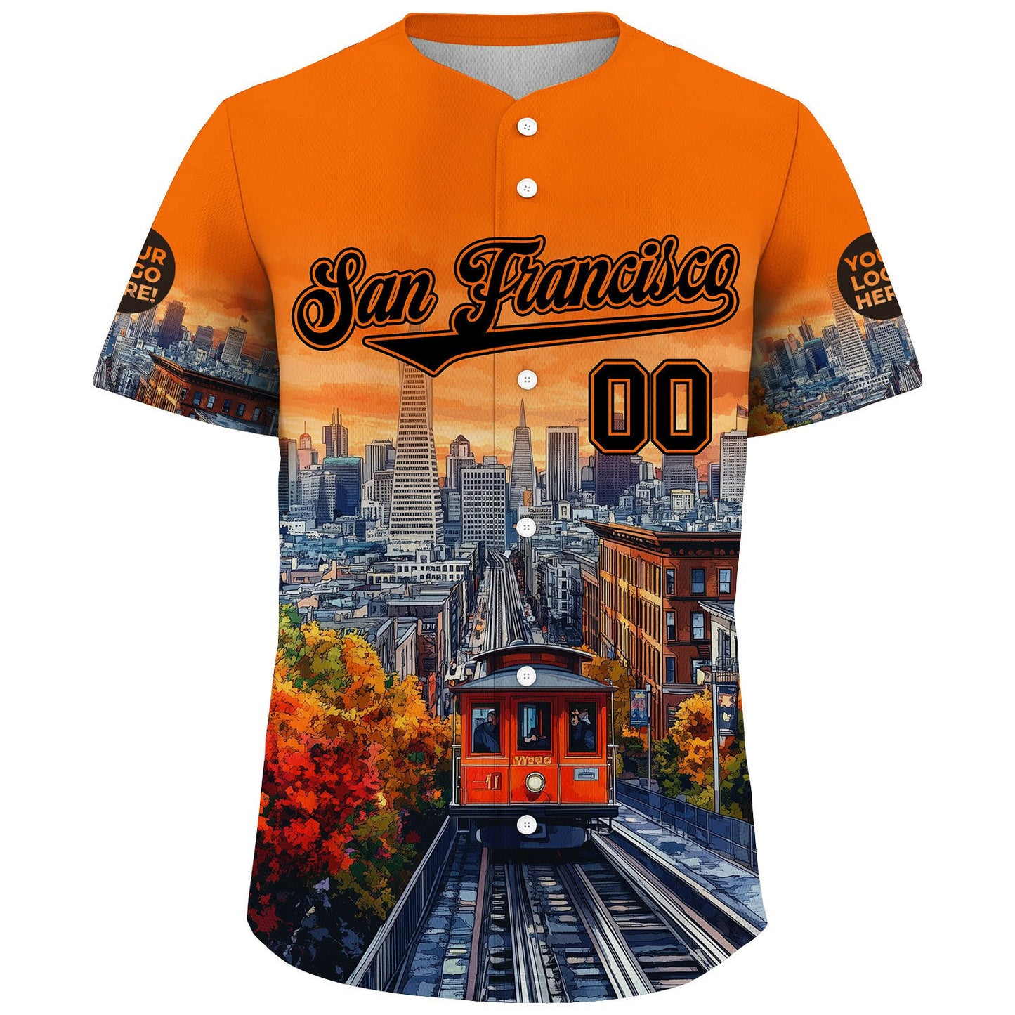 Black Orange California San Francisco City Transamerica Pyramid Francisco Calbe Car Uphill Custom Name Baseball Jerseys For Men & Women