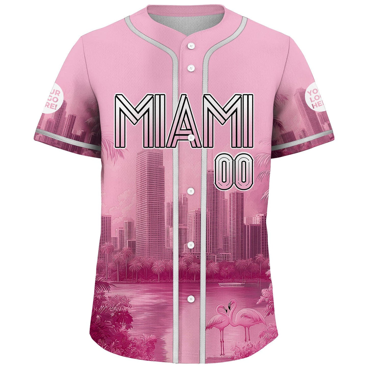 White Pink Miami Urban River Over City Skyline Custom Name Baseball Jerseys For Men & Women