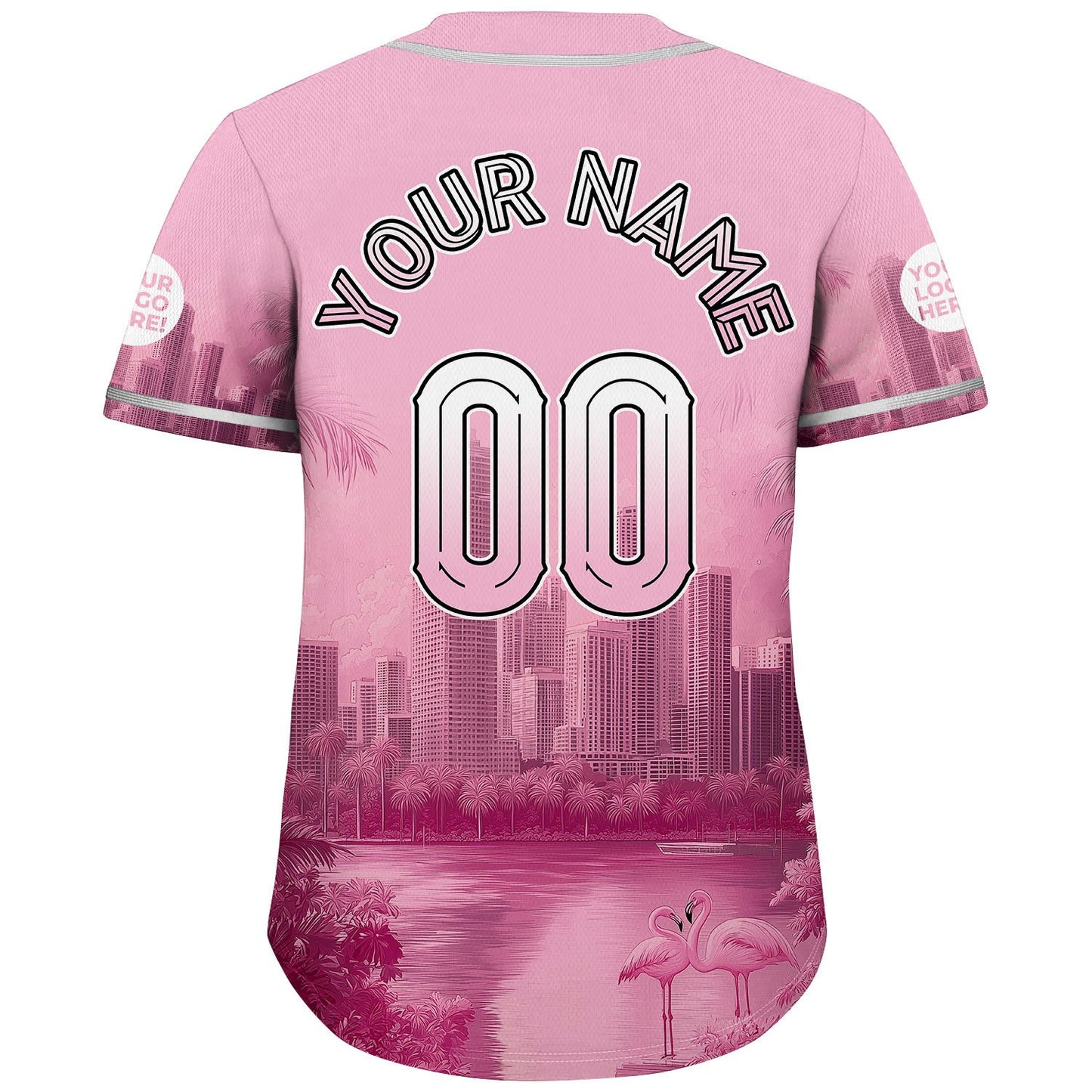 White Pink Miami Urban River Over City Skyline Custom Name Baseball Jerseys For Men & Women