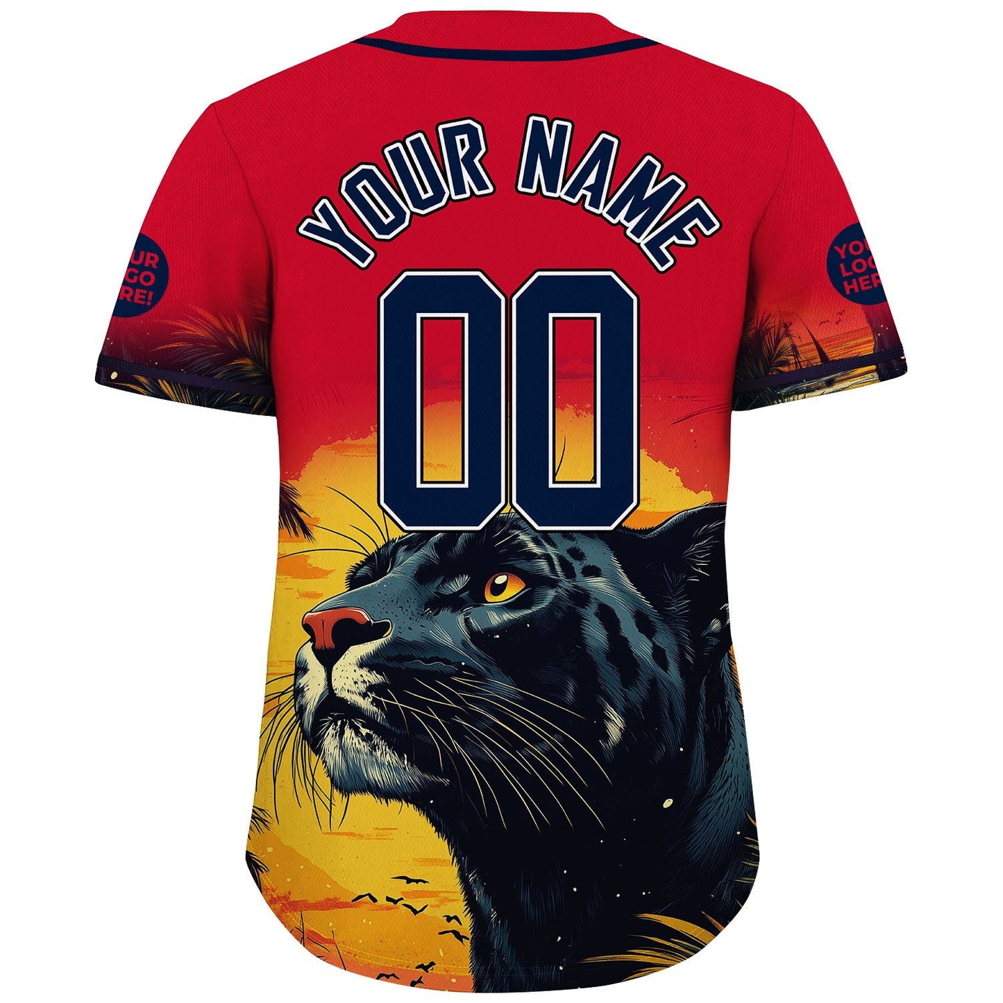 Black Red Florida Black Fierce Panther In Sunset Custom Name Baseball Jerseys For Men & Women