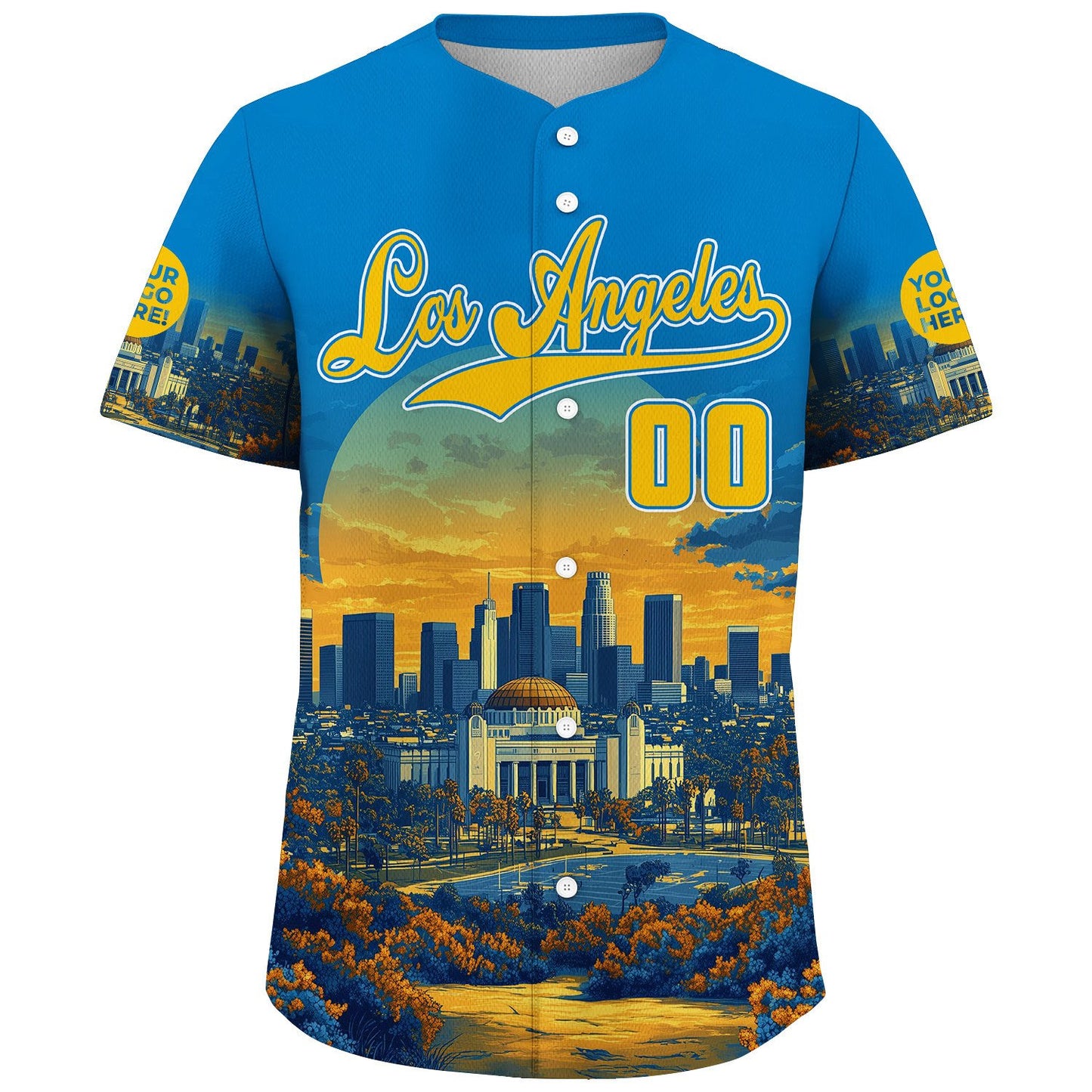 Yellow Blue California Los Angeles City Griffith Observatory Charming City Autumn Sunset Custom Name Baseball Jerseys For Men & Women