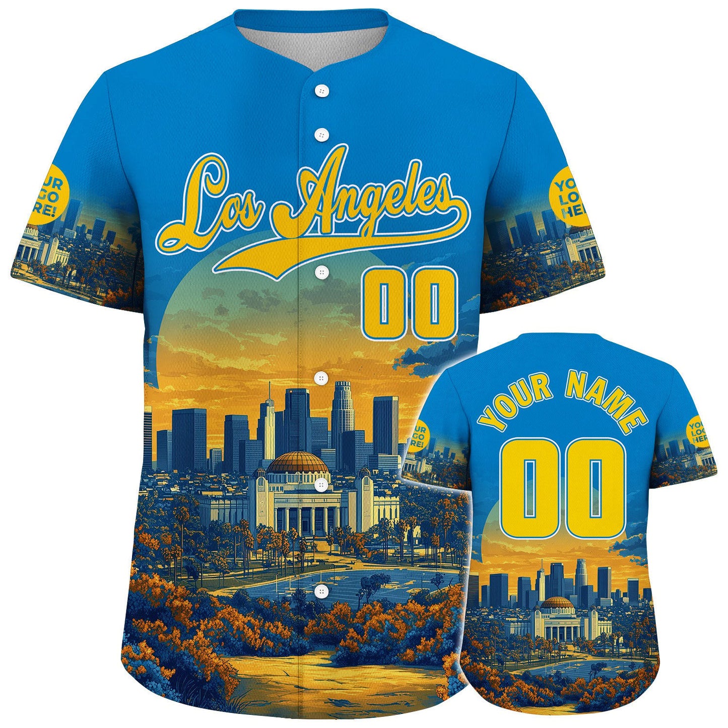 Yellow Blue California Los Angeles City Griffith Observatory Charming City Autumn Sunset Custom Name Baseball Jerseys For Men & Women