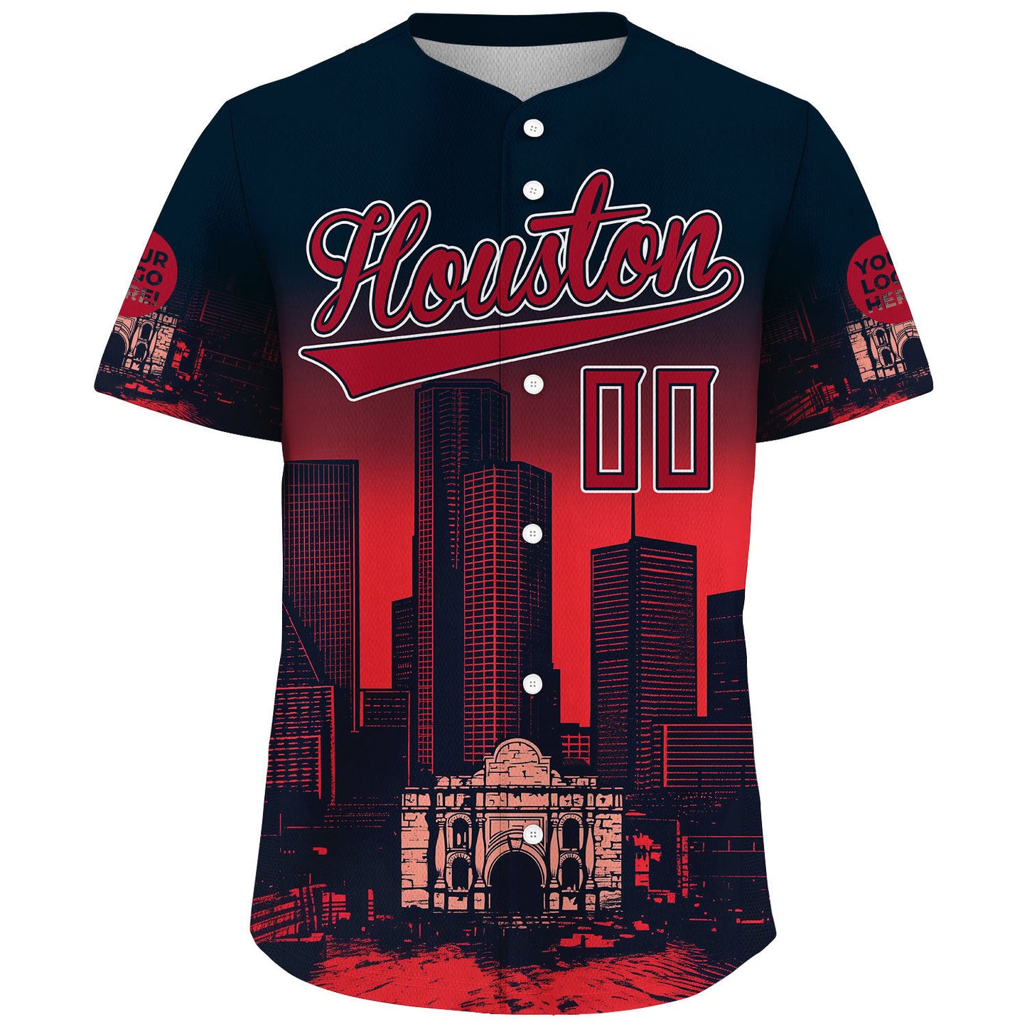 Red Deep Blue Houston City Dallas District 1910 Harris County Courthouse Historical Monument Custom Name Baseball Jerseys For Men & Women