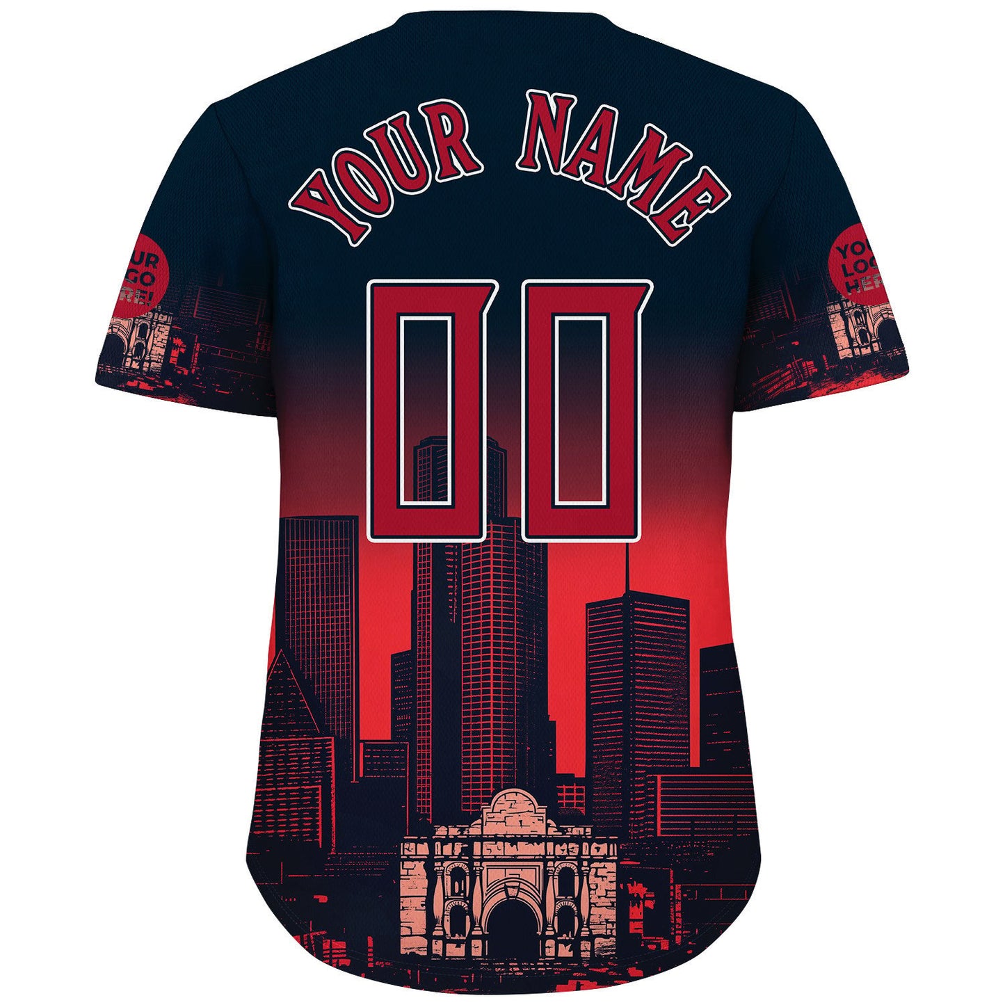 Red Deep Blue Houston City Dallas District 1910 Harris County Courthouse Historical Monument Custom Name Baseball Jerseys For Men & Women