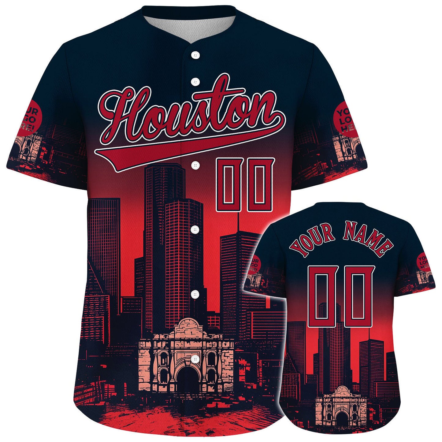 Red Deep Blue Houston City Dallas District 1910 Harris County Courthouse Historical Monument Custom Name Baseball Jerseys For Men & Women