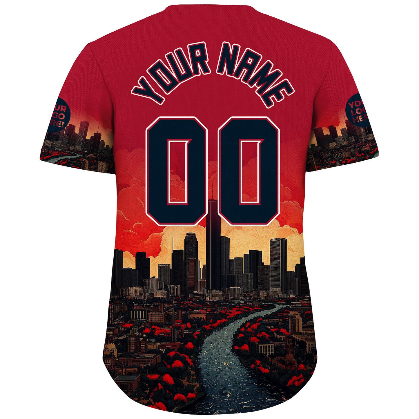 Red Deep Blue Houston City Dallas District JPMorgan Chase Tower Autumn Sunset Custom Name Baseball Jerseys For Men & Women
