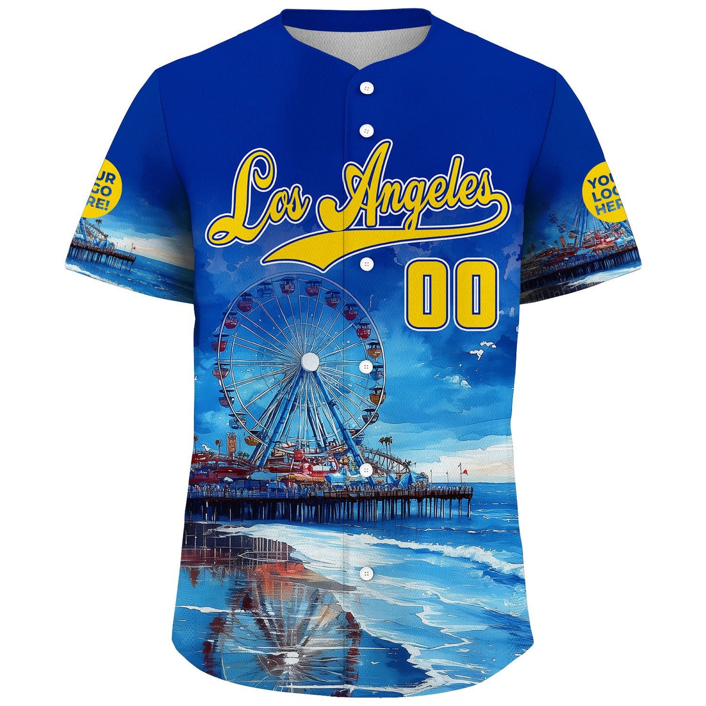 Yellow Blue California Los Angeles City Pacific Ferris Wheel Peaceful Morning Custom Name Baseball Jerseys For Men & Women