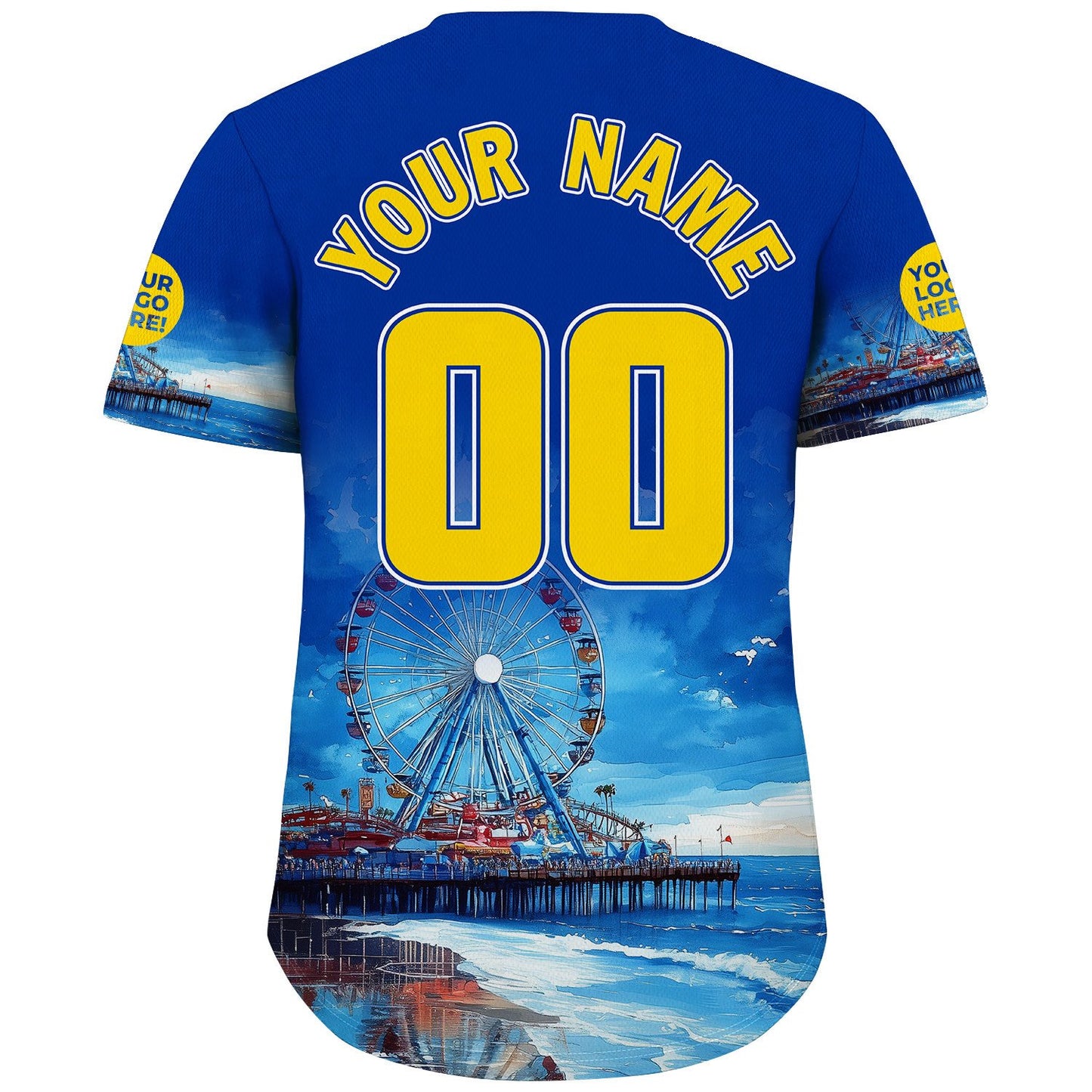 Yellow Blue California Los Angeles City Pacific Ferris Wheel Peaceful Morning Custom Name Baseball Jerseys For Men & Women