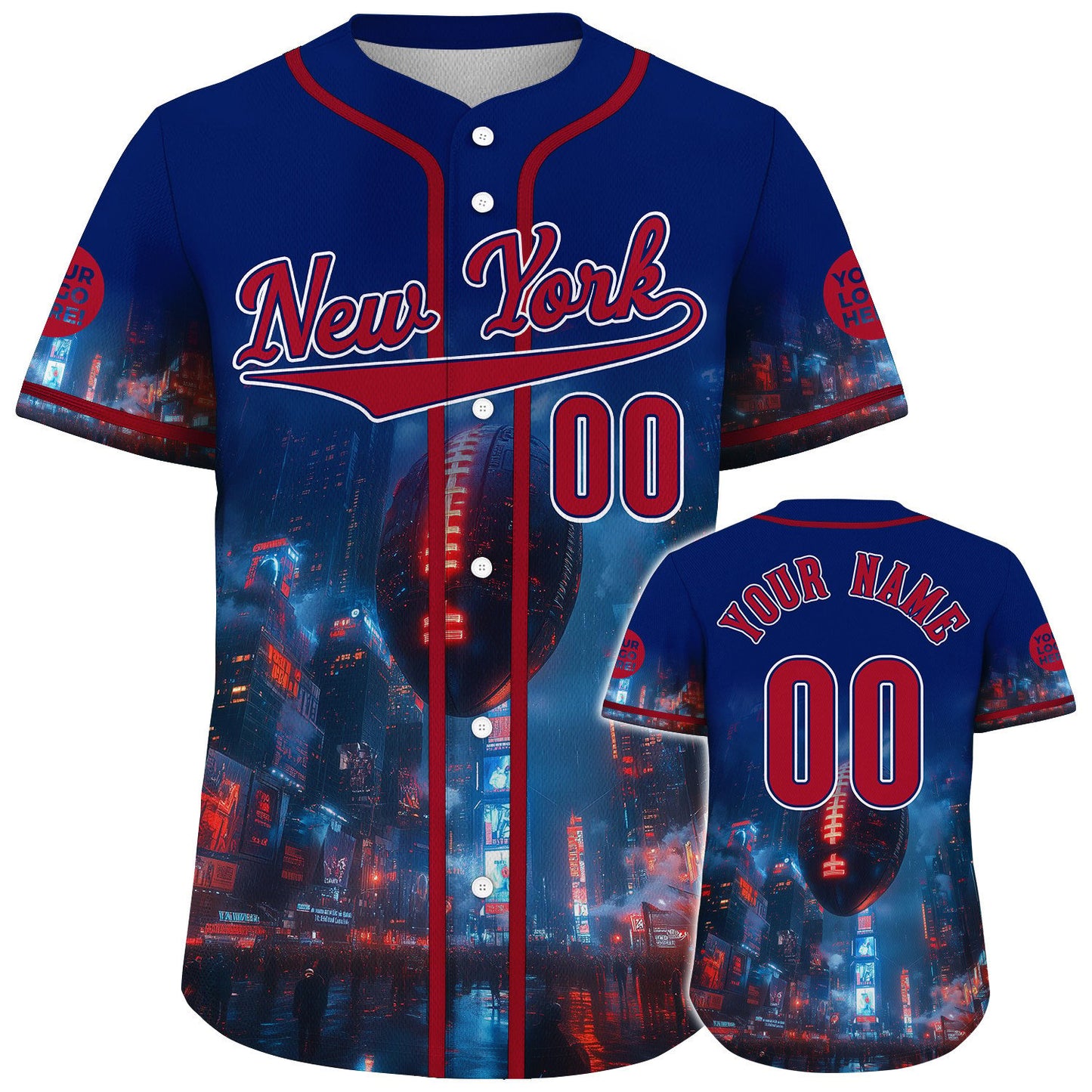 Red Navy New York City Mysterious Giant Rugby Ball Fall Down Time Square Custom Name Baseball Jerseys For Men & Women