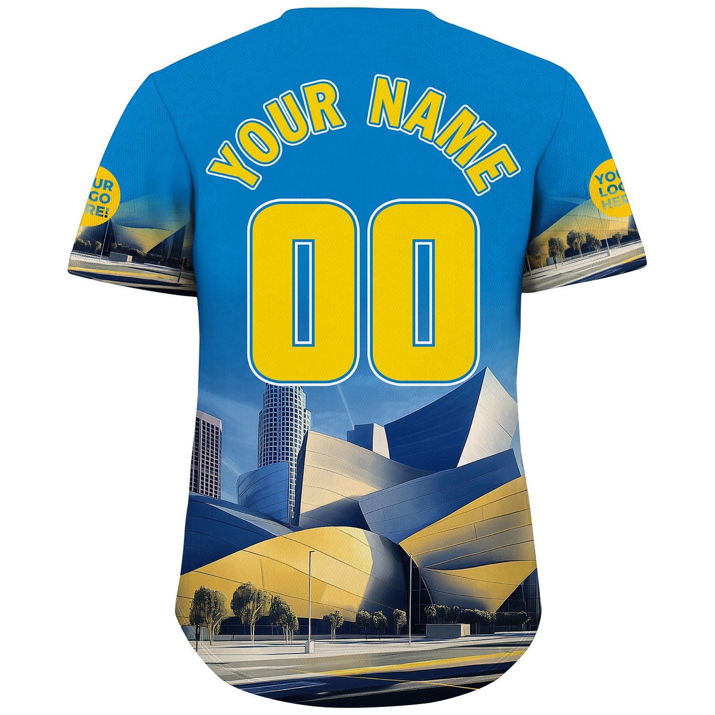 Yellow Blue California Los Angeles City Walt Disney Concert Hall Lightning Morning Custom Name Baseball Jerseys For Men & Women