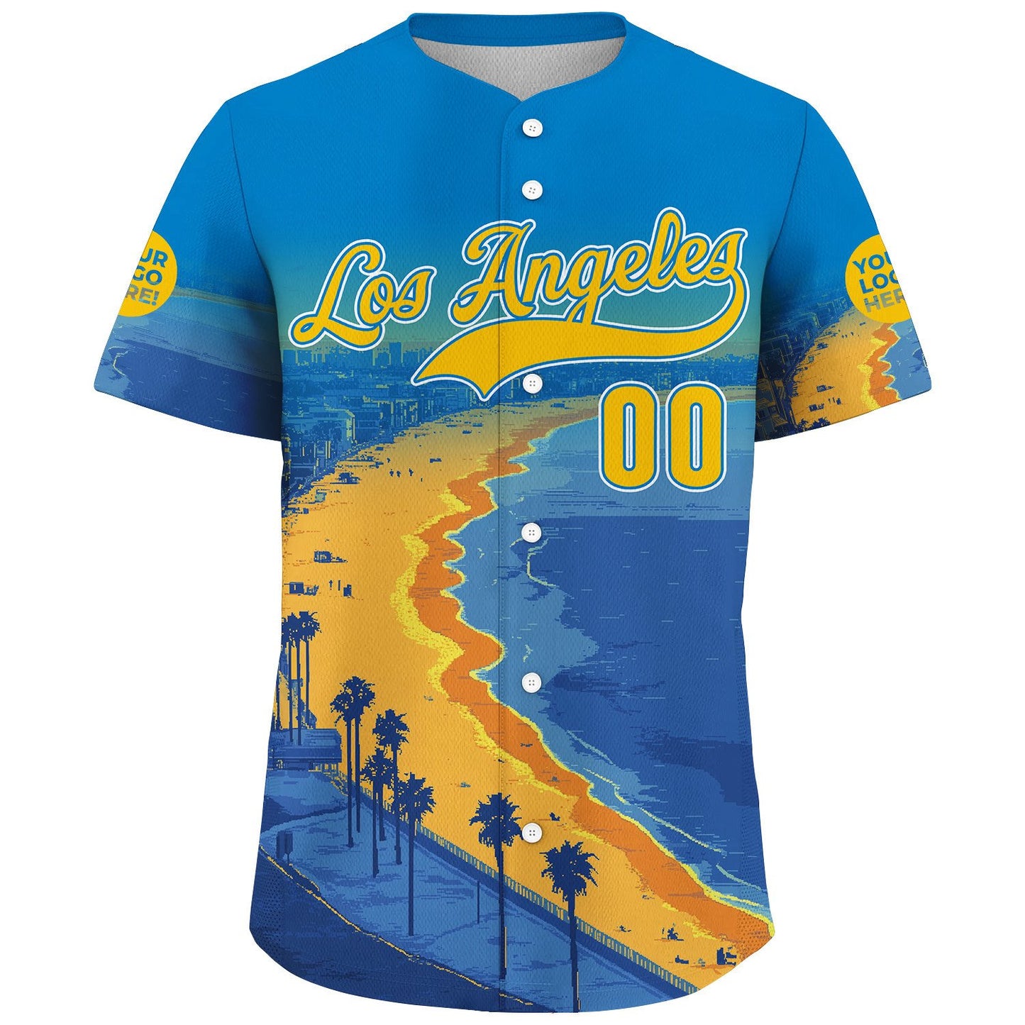 Yellow Blue California Los Angeles City Santa Monica Beach Custom Name Baseball Jerseys For Men & Women