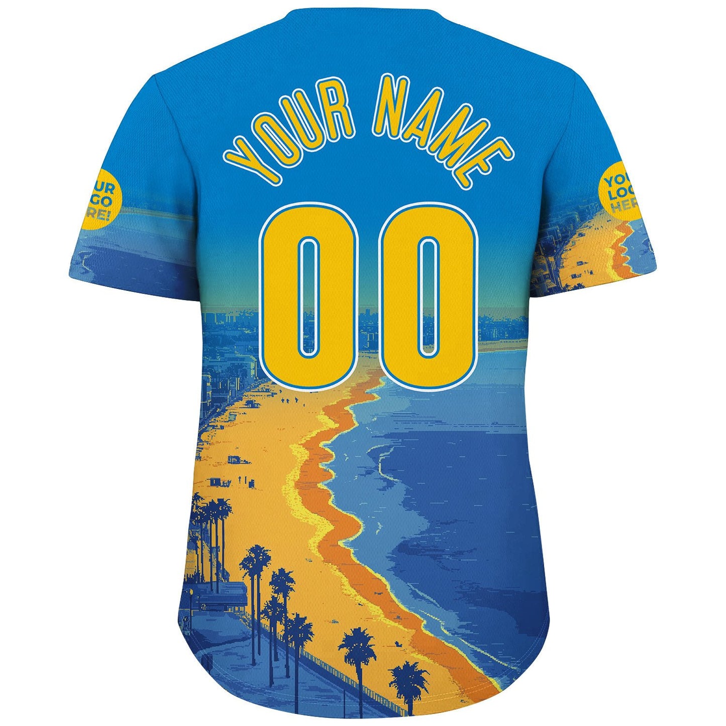 Yellow Blue California Los Angeles City Santa Monica Beach Custom Name Baseball Jerseys For Men & Women