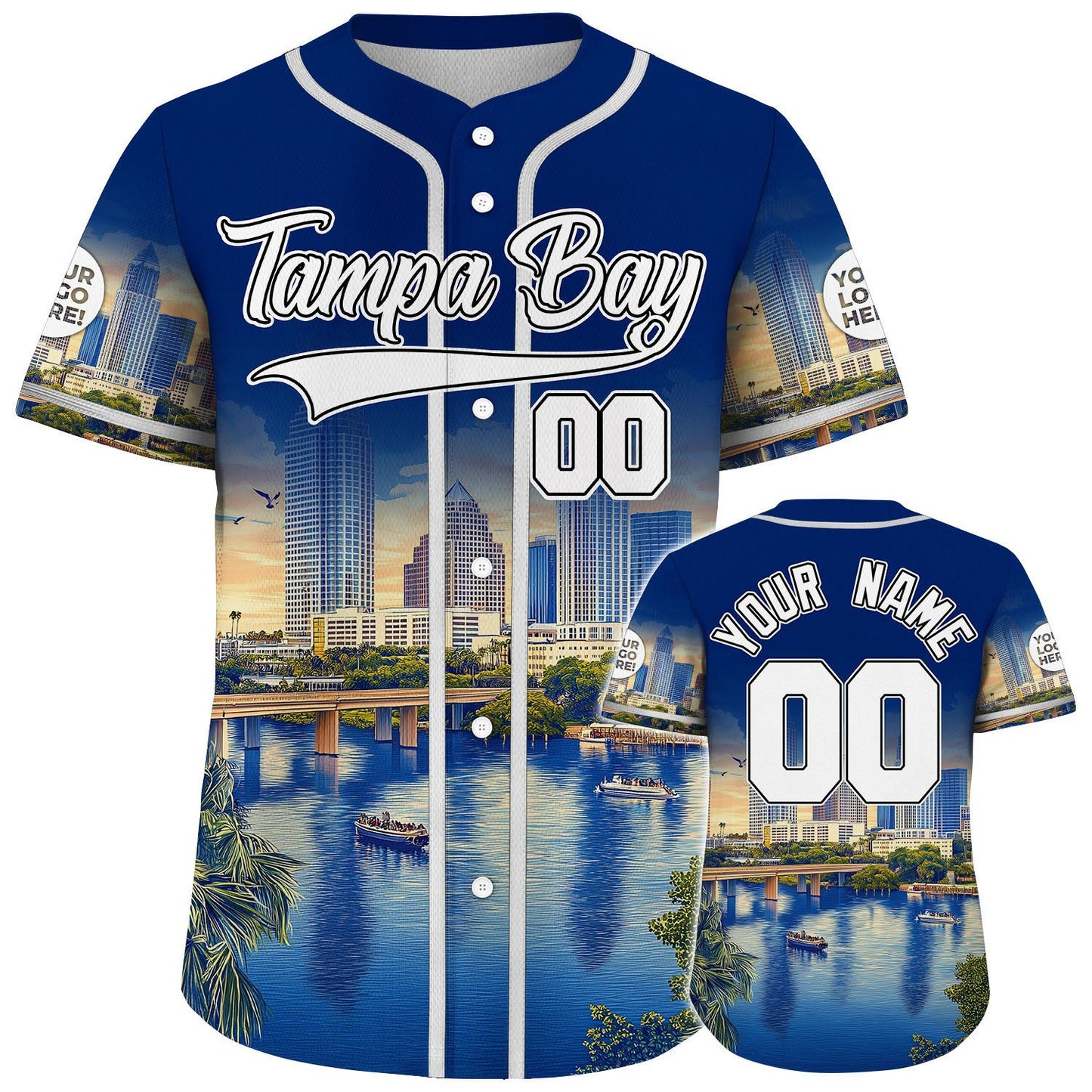 White Navy Tampa Bay Florida Howard Frankland Bridge Tranquil Bays Custom Name Baseball Jerseys For Men & Women