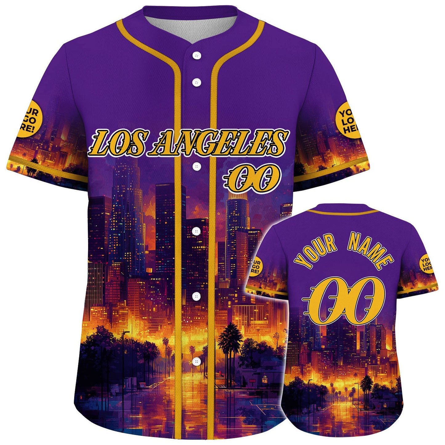 Gold Purple Los Angeles California Golden Lightning City Custom Name Baseball Jerseys For Men & Women