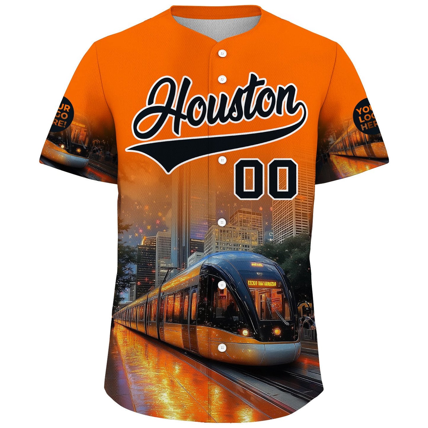 Black Orange Houston City Texas District Cable Car Galaxy Night Custom Name Baseball Jerseys For Men & Women