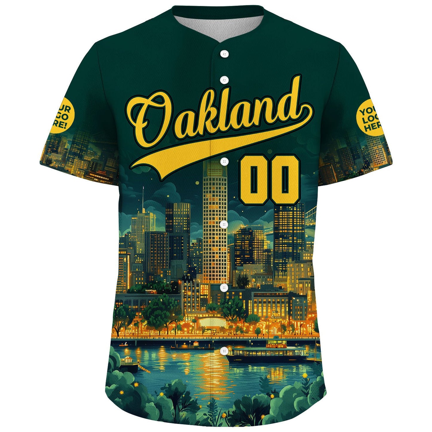 Golden Green Oakland California Tribune Building Golden Night Custom Name Baseball Jerseys For Men & Women
