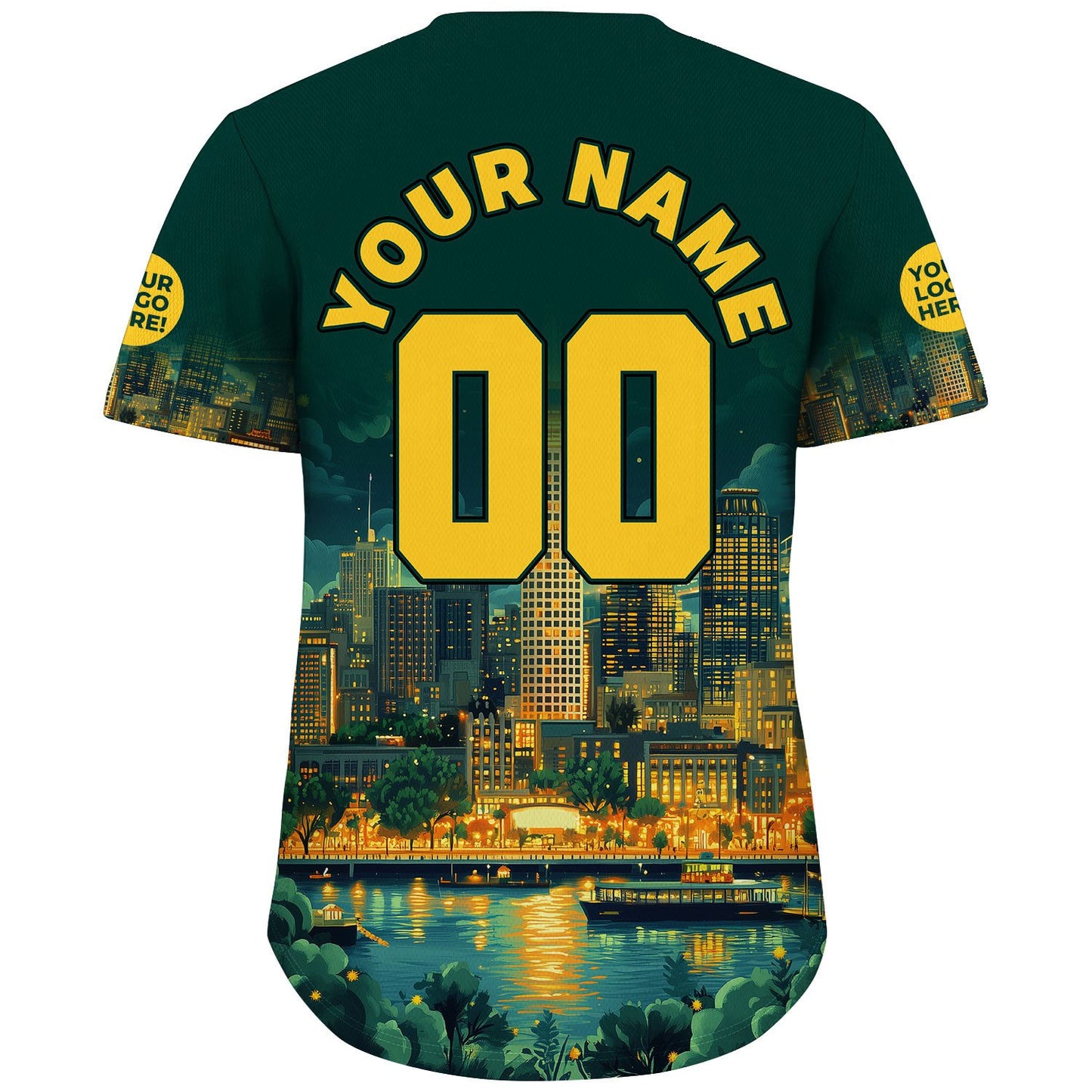Golden Green Oakland California Tribune Building Golden Night Custom Name Baseball Jerseys For Men & Women