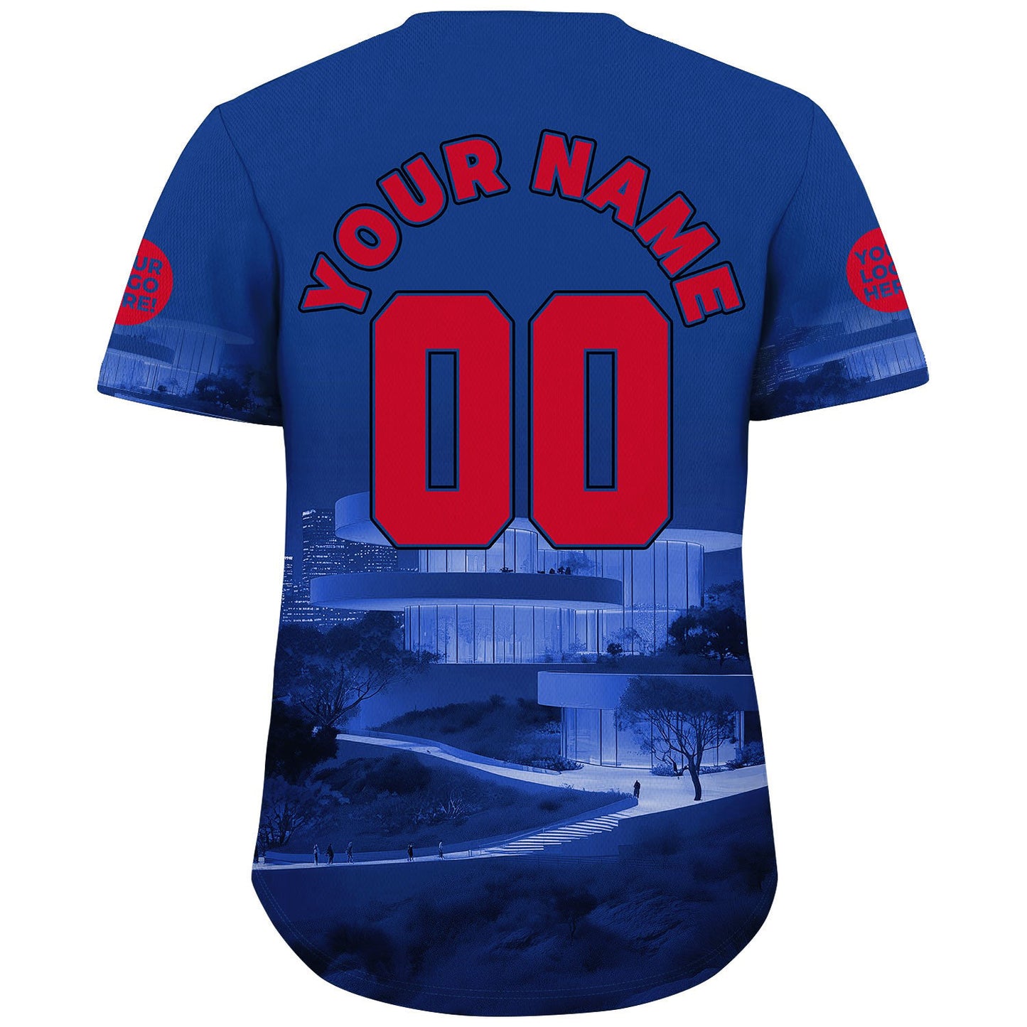 Red Blue Los Angeles California Walt Disney Concert Hall Tranquill Night Custom Name Baseball Jerseys For Men & Women