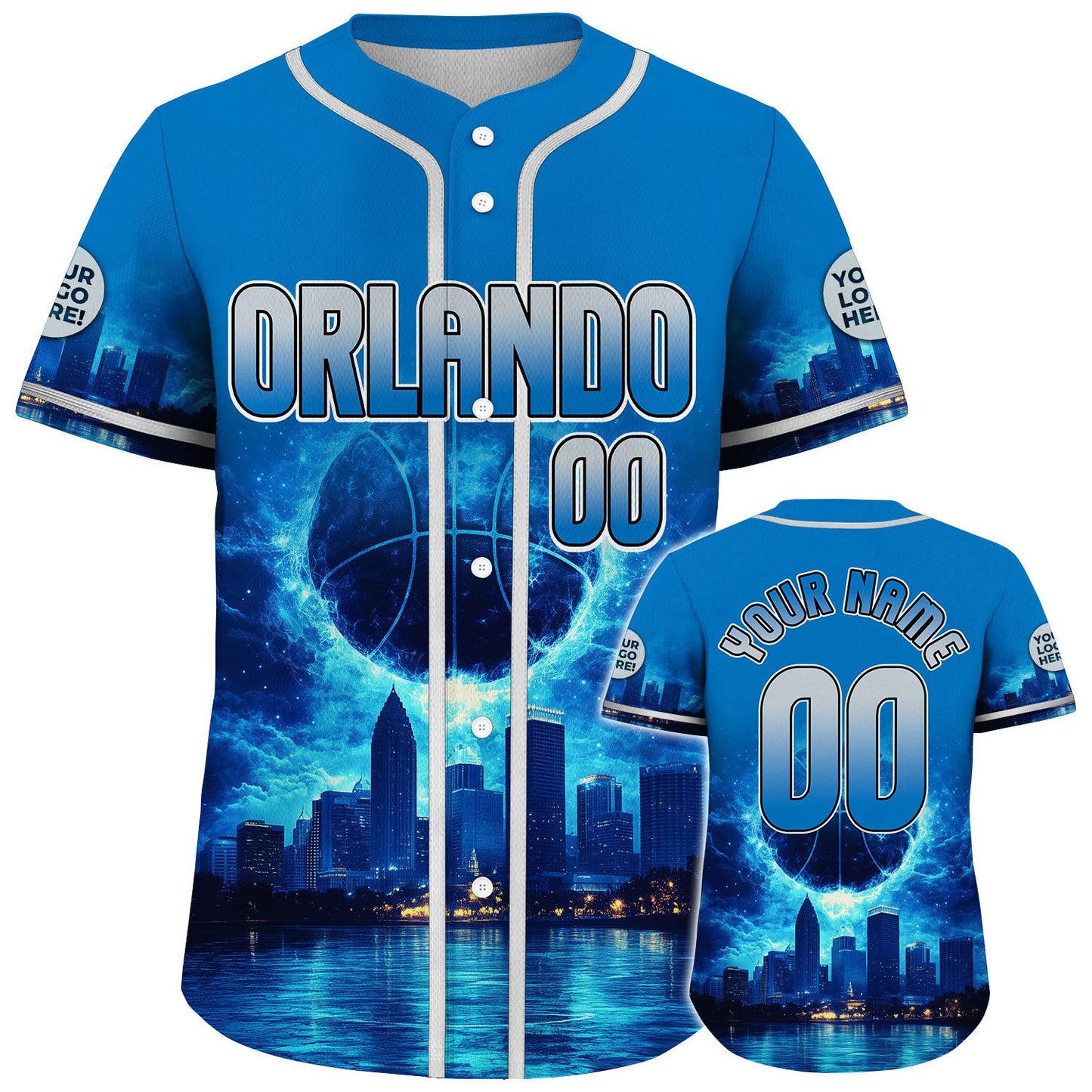 Silver Magic Blue Orlando Florida Wizard Giant Basket Fall Down City Custom Name Baseball Jerseys For Men & Women