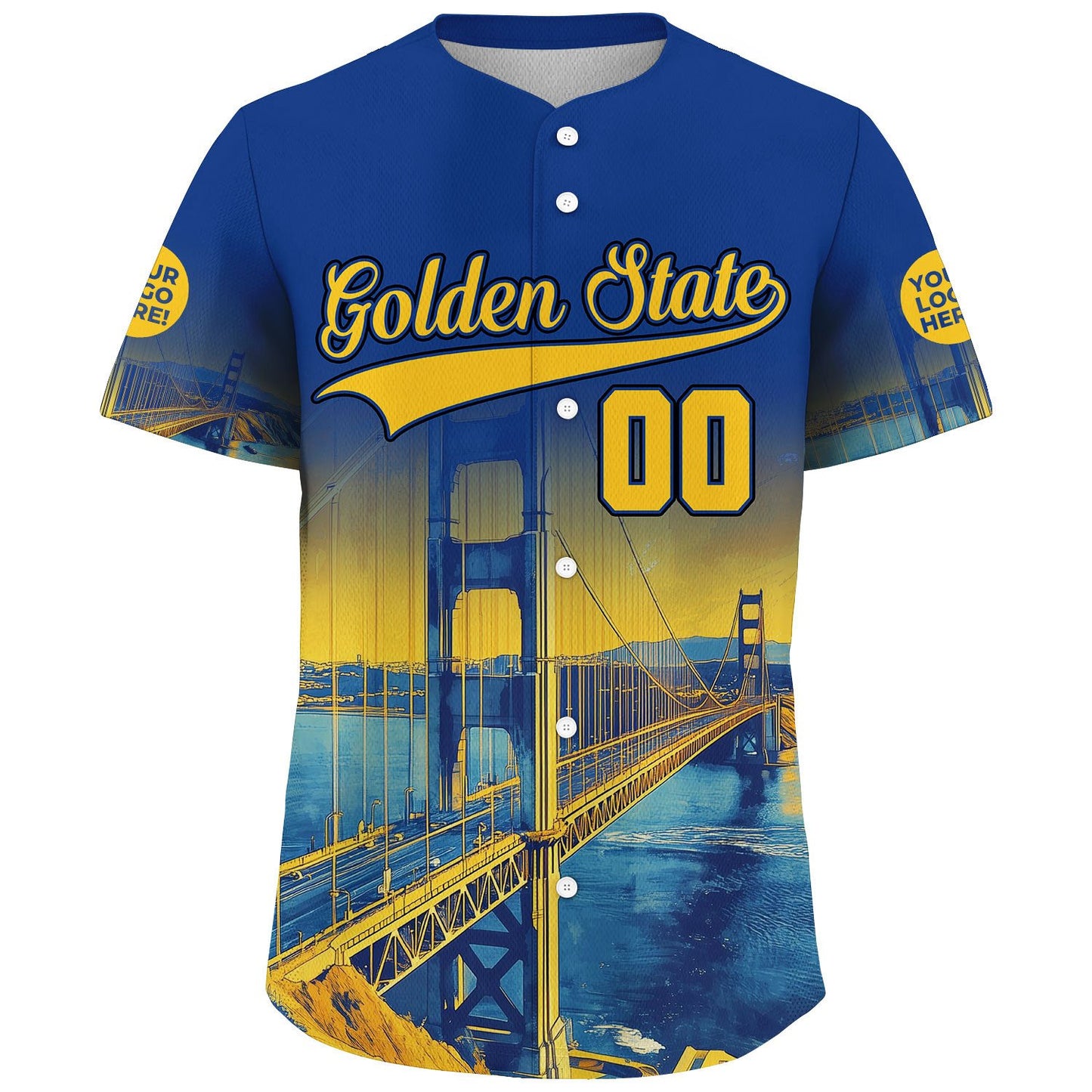 Golden Warrior Blue Golden State San Francisco Golden Gate Bridge View Custom Name Baseball Jerseys For Men & Women