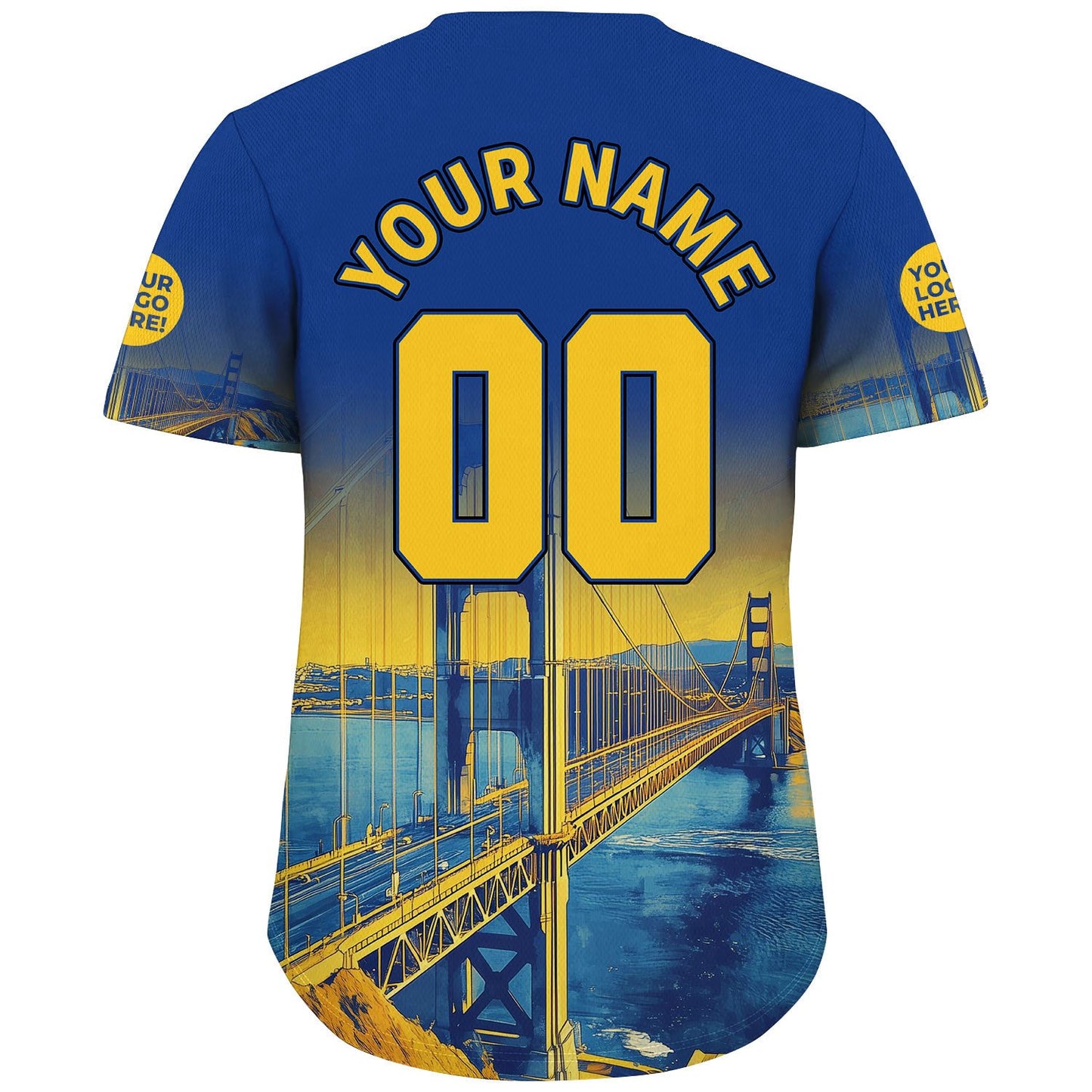 Golden Warrior Blue Golden State San Francisco Golden Gate Bridge View Custom Name Baseball Jerseys For Men & Women
