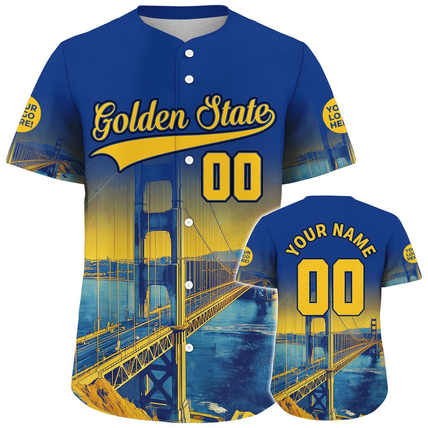 Golden Warrior Blue Golden State San Francisco Golden Gate Bridge View Custom Name Baseball Jerseys For Men & Women