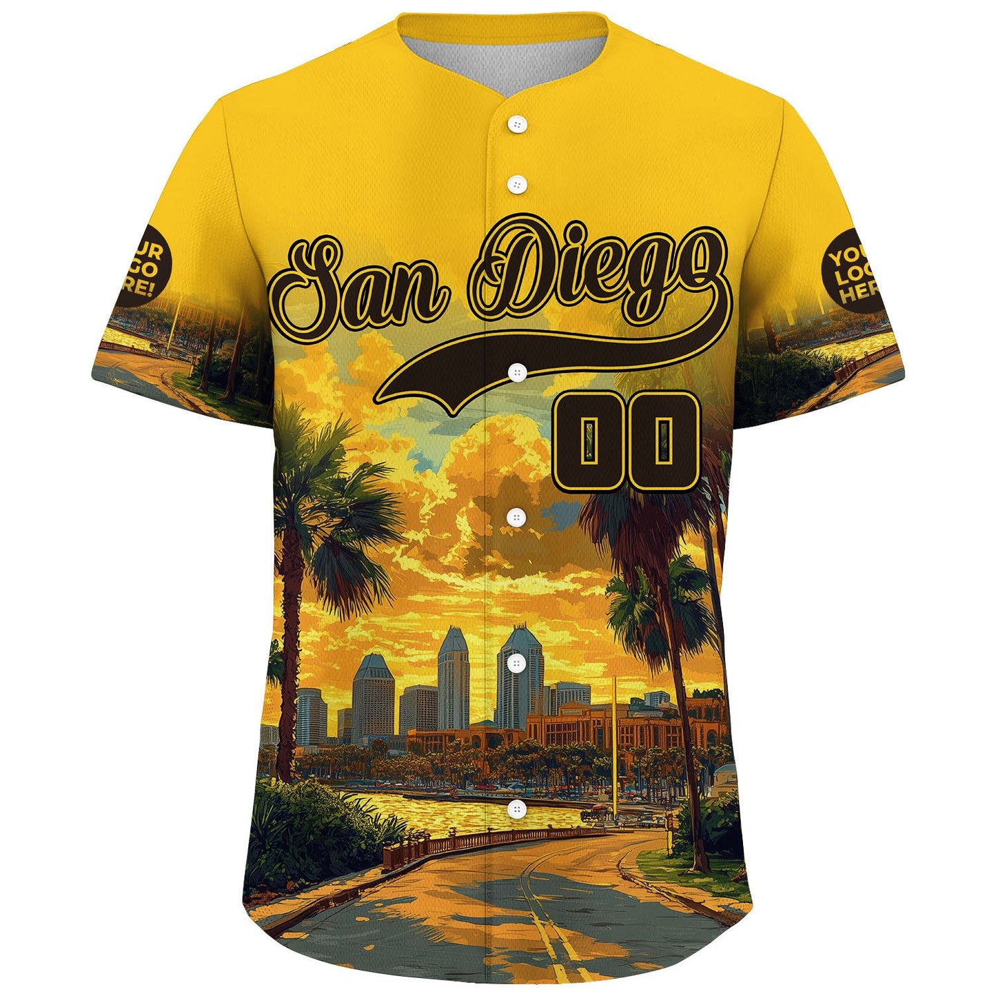 Black Gold San Diego California Marriott Marquis Sunset In City Custom Name Baseball Jerseys For Men & Women
