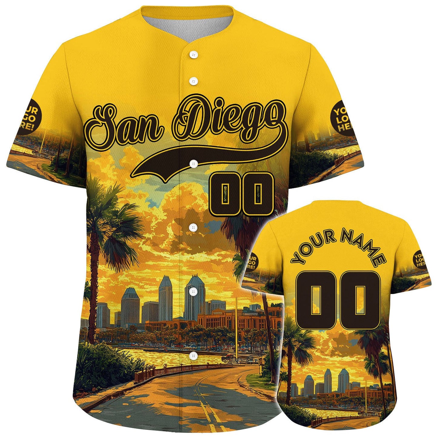 Black Gold San Diego California Marriott Marquis Sunset In City Custom Name Baseball Jerseys For Men & Women