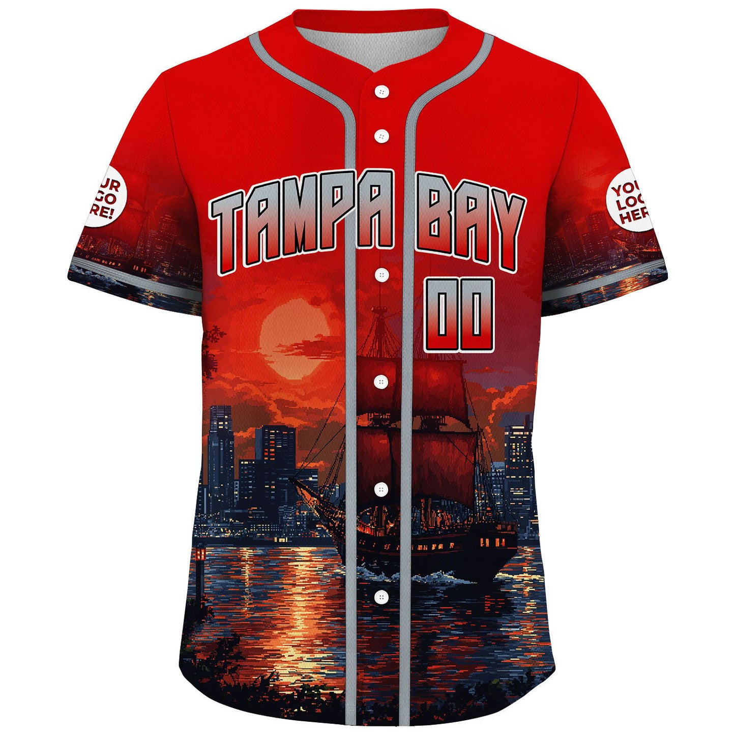 Pewter Buccaneer Red Tampa Bay Sailboat Lightning City Summer Sunset Custom Name Baseball Jerseys For Men & Women