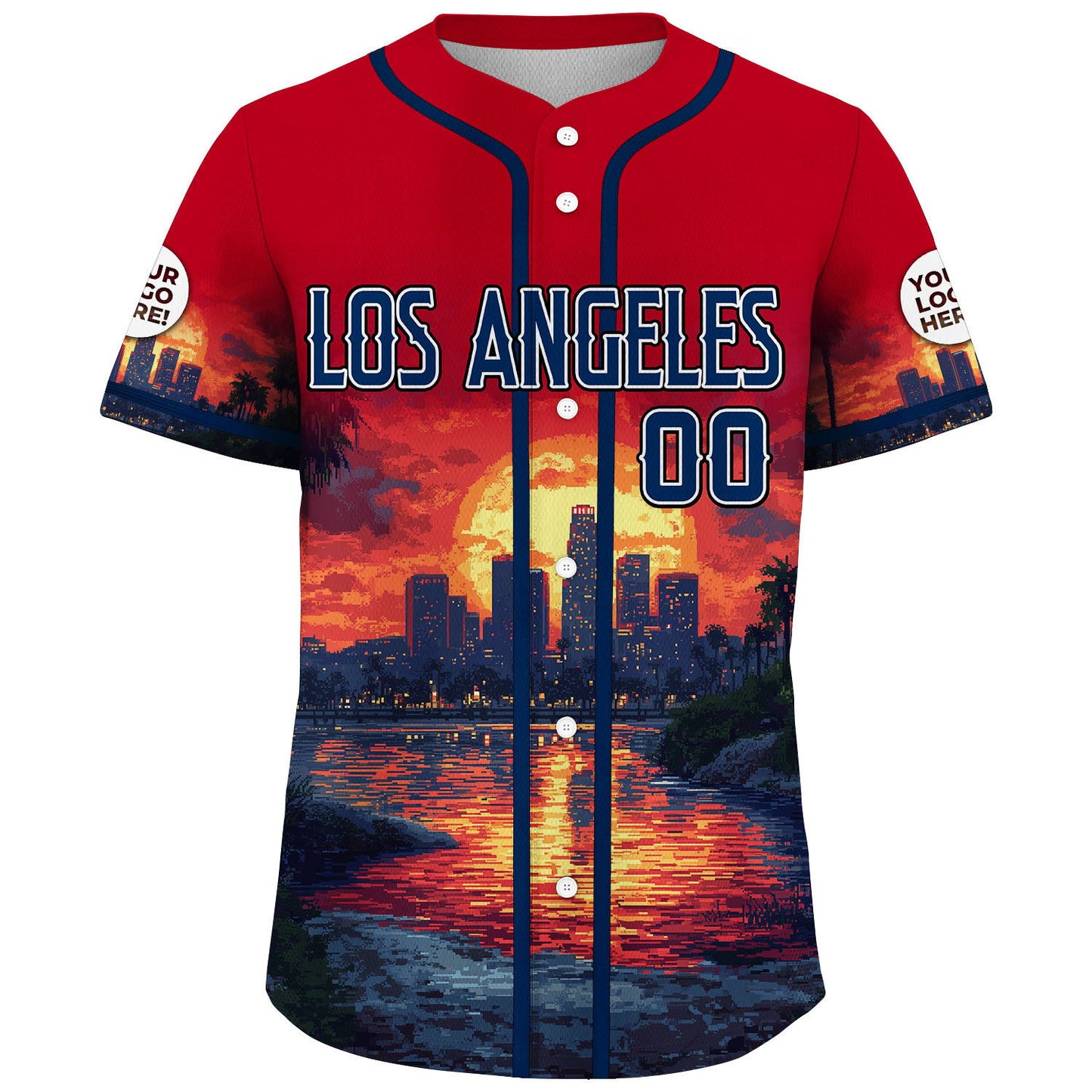 Red Midnight Blue Los Angeles California Golden City Sunset Custom Name Baseball Jerseys For Men & Women