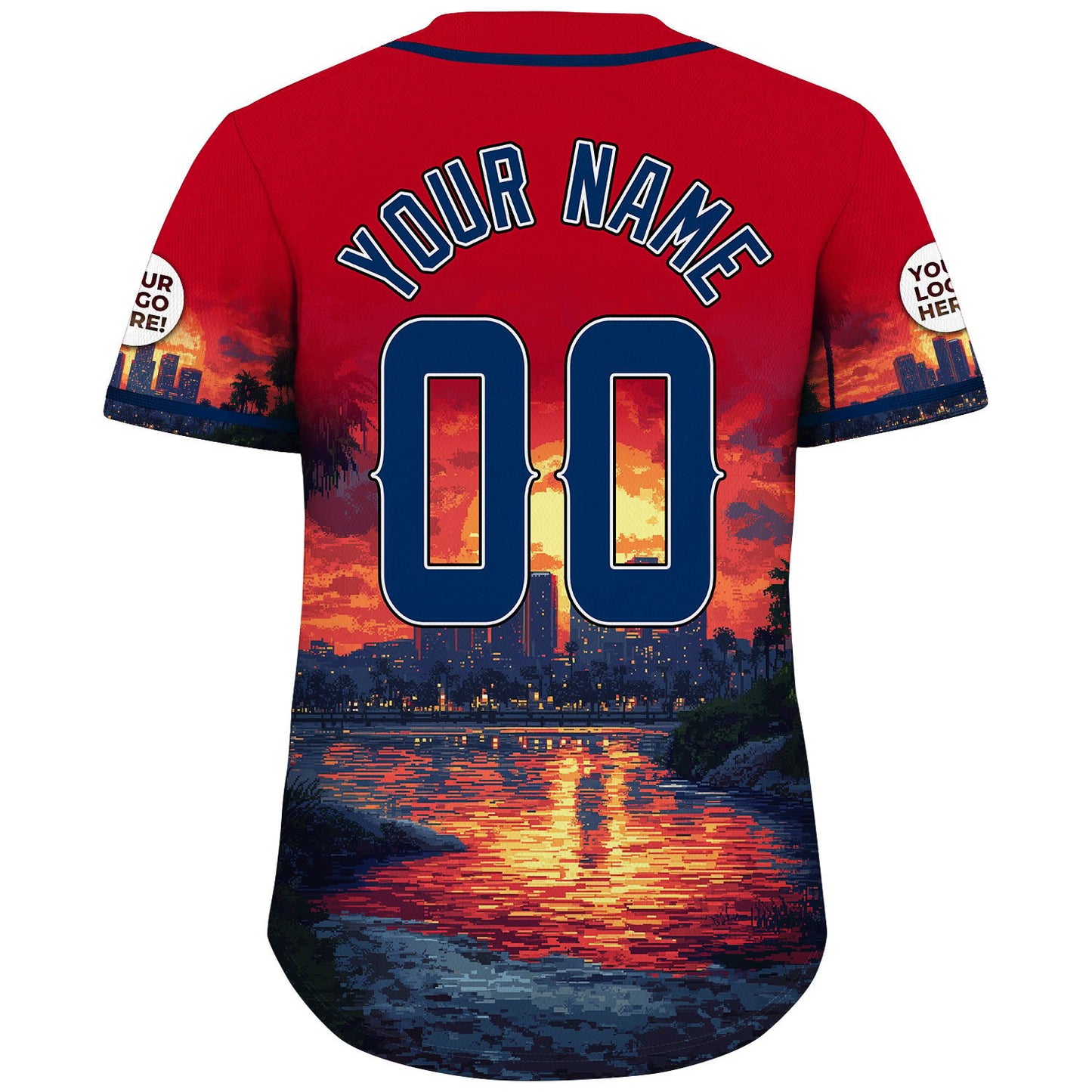 Red Midnight Blue Los Angeles California Golden City Sunset Custom Name Baseball Jerseys For Men & Women