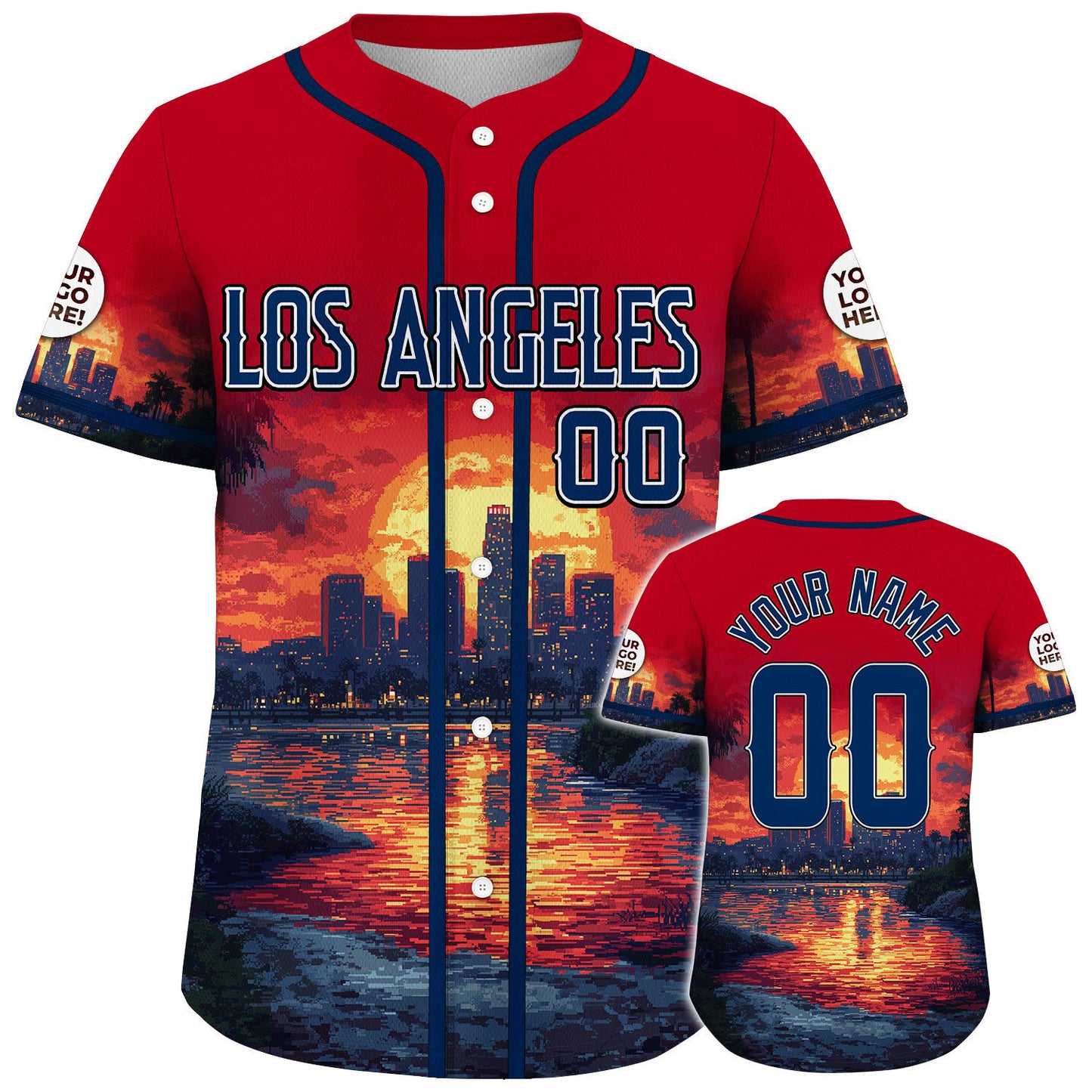 Red Midnight Blue Los Angeles California Golden City Sunset Custom Name Baseball Jerseys For Men & Women