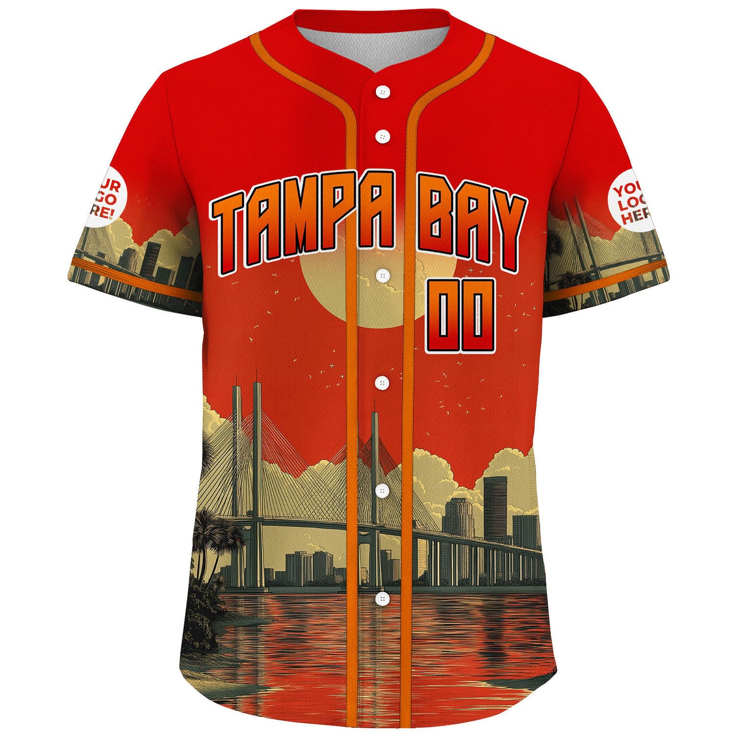 Orange Buccaneer Red Tampa Bay Florida Sunshine Skyway Bridge Summer Sunset Custom Name Baseball Jerseys For Men & Women