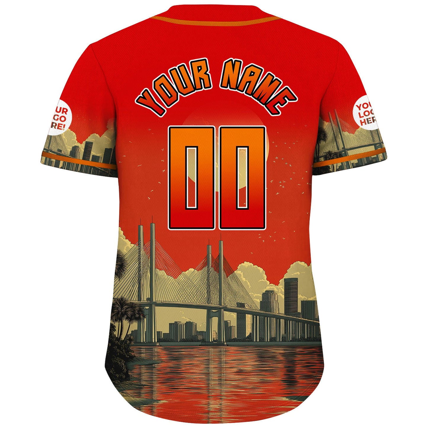 Orange Buccaneer Red Tampa Bay Florida Sunshine Skyway Bridge Summer Sunset Custom Name Baseball Jerseys For Men & Women