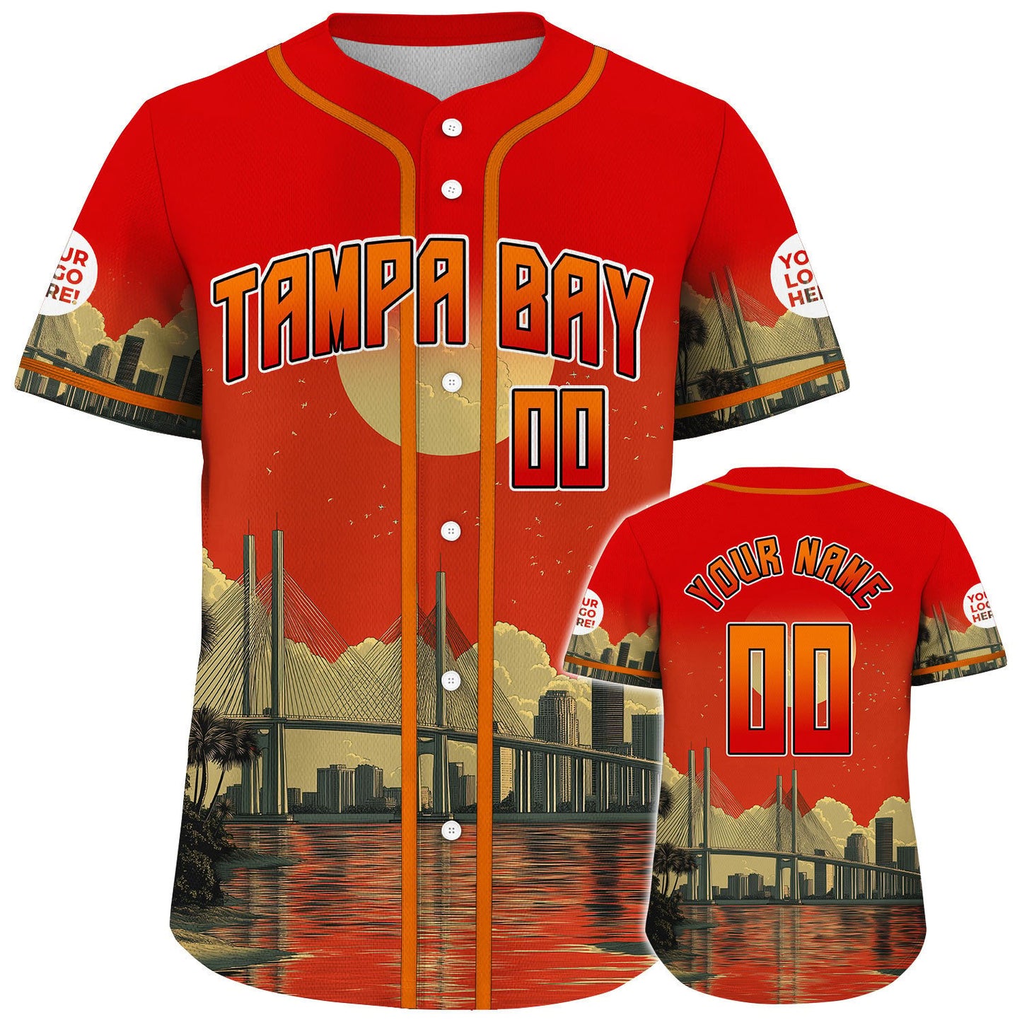 Orange Buccaneer Red Tampa Bay Florida Sunshine Skyway Bridge Summer Sunset Custom Name Baseball Jerseys For Men & Women