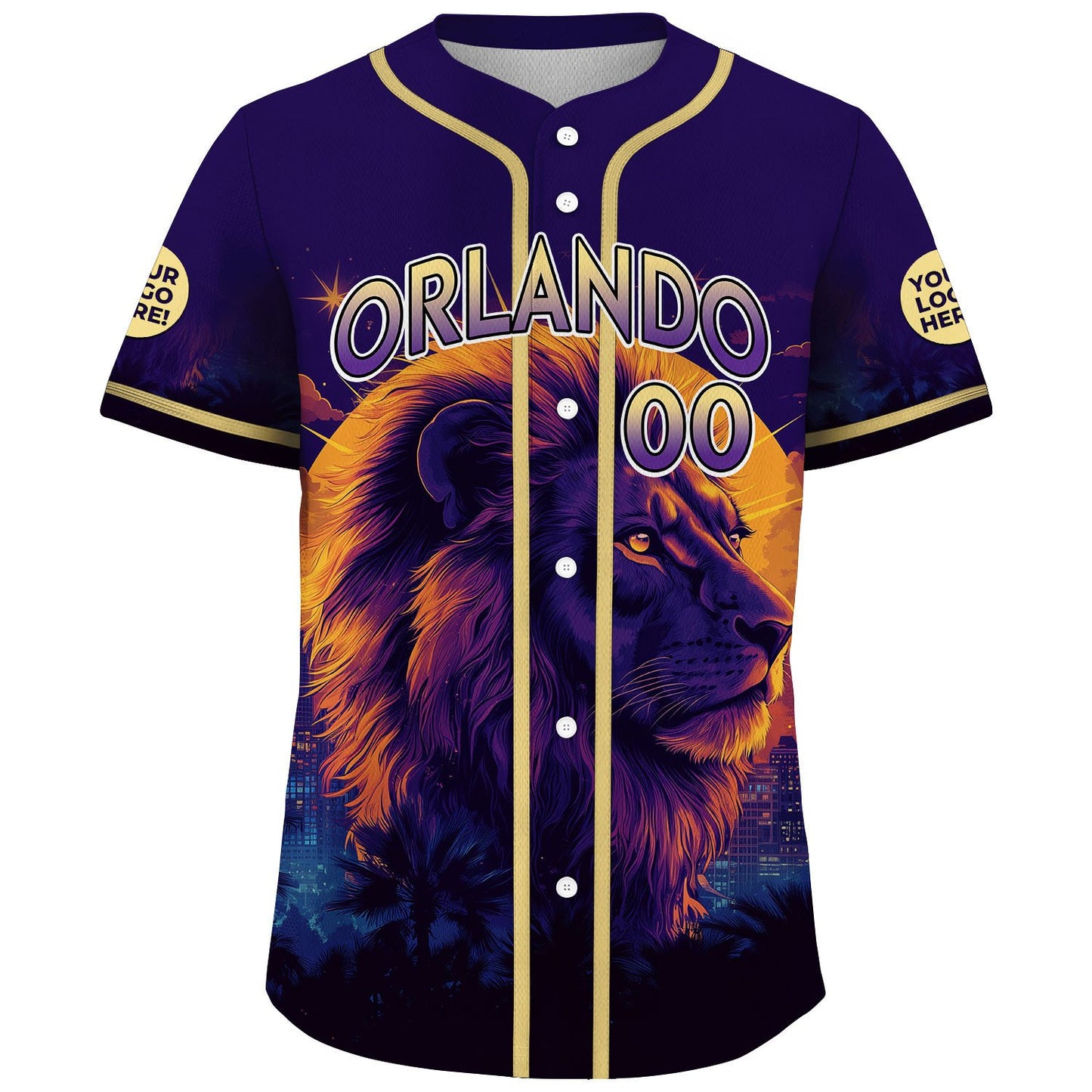 Purple Gold Orlando Florida Kingston Lion Night Light Custom Name Baseball Jerseys For Men & Women