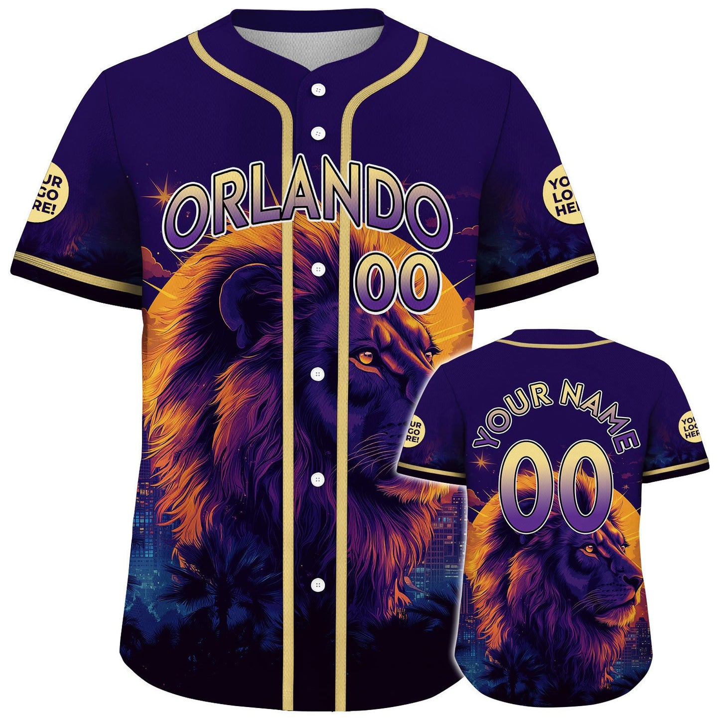 Purple Gold Orlando Florida Kingston Lion Night Light Custom Name Baseball Jerseys For Men & Women
