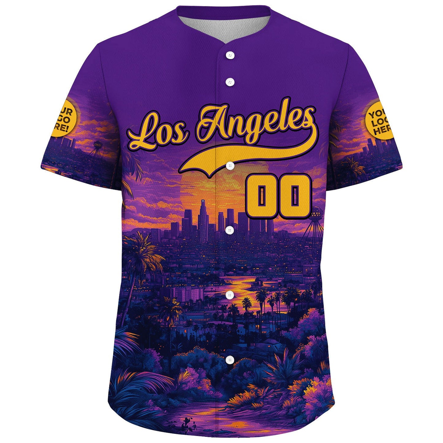 Gold Purple Los Angeles City Dark Sunset Summer Vibe Custom Name Baseball Jerseys For Men & Women