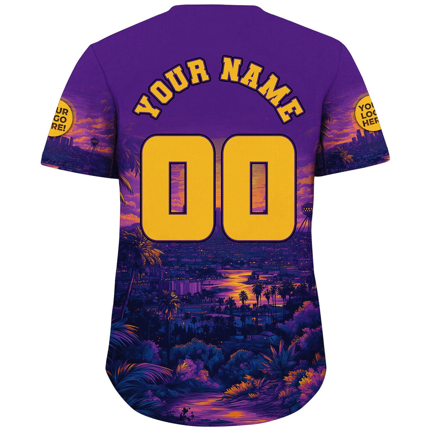 Gold Purple Los Angeles City Dark Sunset Summer Vibe Custom Name Baseball Jerseys For Men & Women