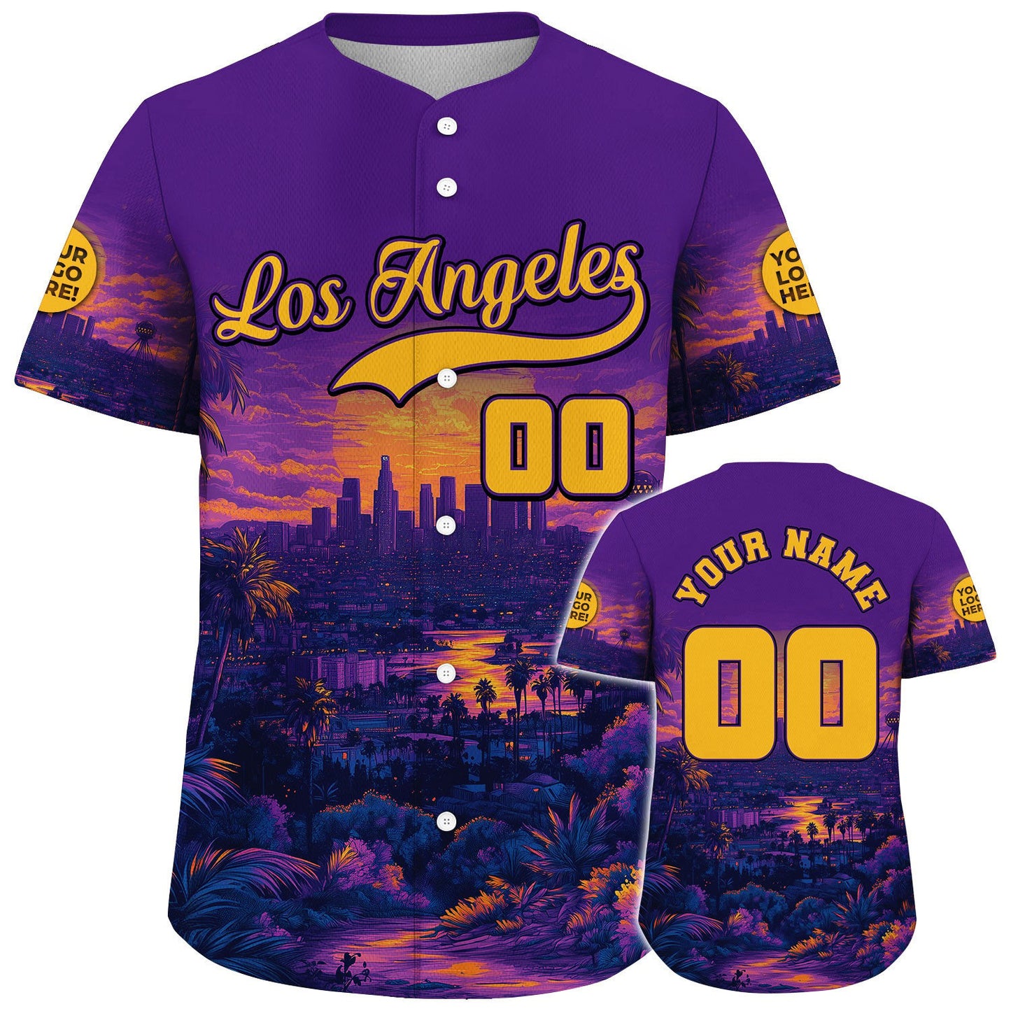 Gold Purple Los Angeles City Dark Sunset Summer Vibe Custom Name Baseball Jerseys For Men & Women
