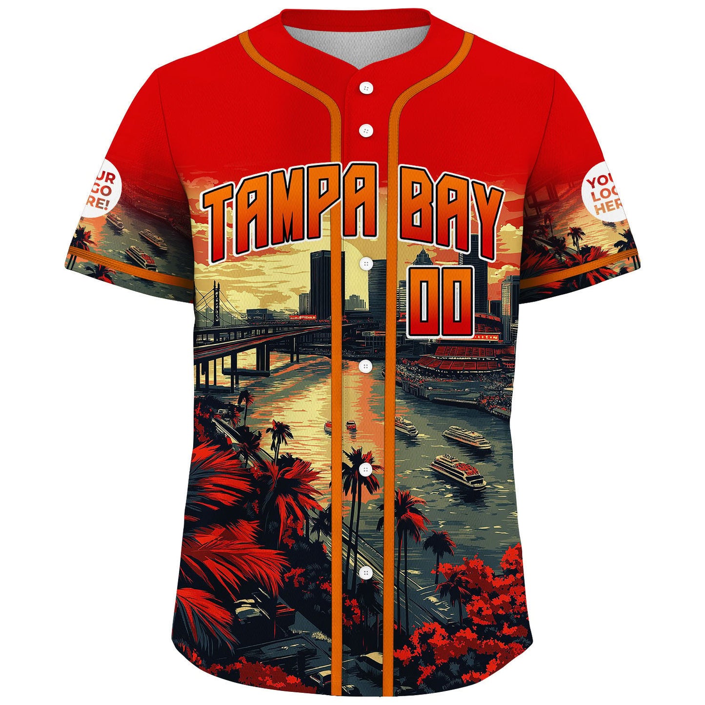 Orange Buccaneer Red Tampa Bay Florida Sunshine Skyway Bridge Raymond James Stadium Custom Name Baseball Jerseys For Men & Women