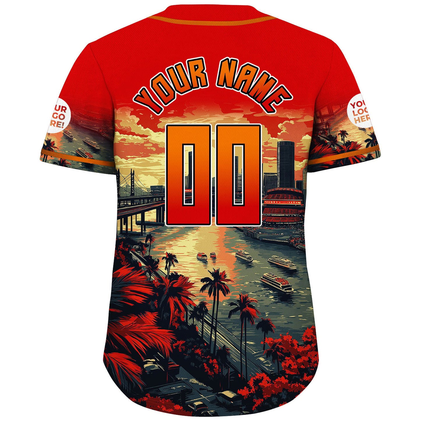 Orange Buccaneer Red Tampa Bay Florida Sunshine Skyway Bridge Raymond James Stadium Custom Name Baseball Jerseys For Men & Women