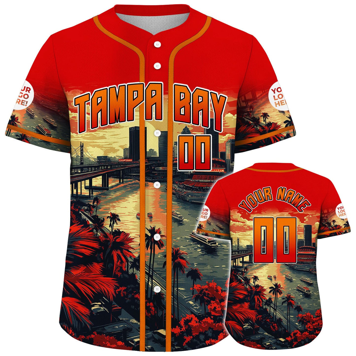 Orange Buccaneer Red Tampa Bay Florida Sunshine Skyway Bridge Raymond James Stadium Custom Name Baseball Jerseys For Men & Women