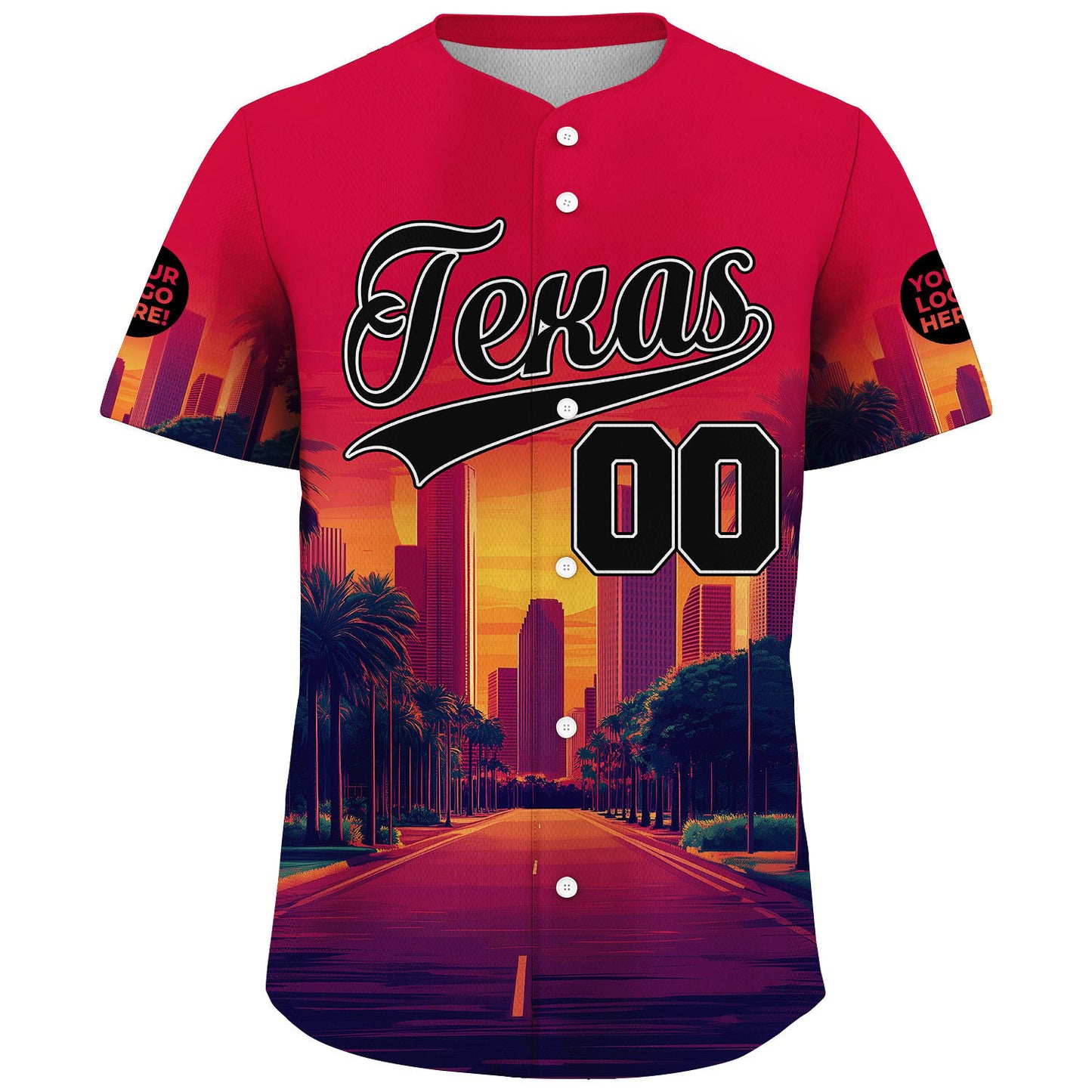 Black Red Texas City Sunset Avenue Custom Name Baseball Jerseys For Men & Women