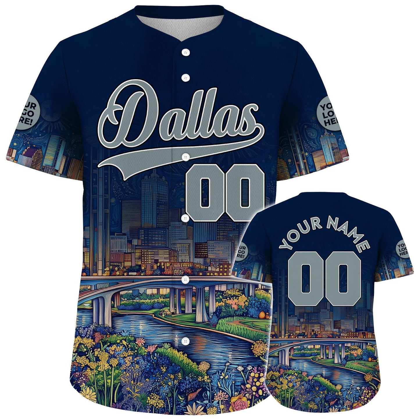 Silver Navy Dallas Texas Margaret Hunt Hill Bridge Custom Name Baseball Jerseys For Men & Women