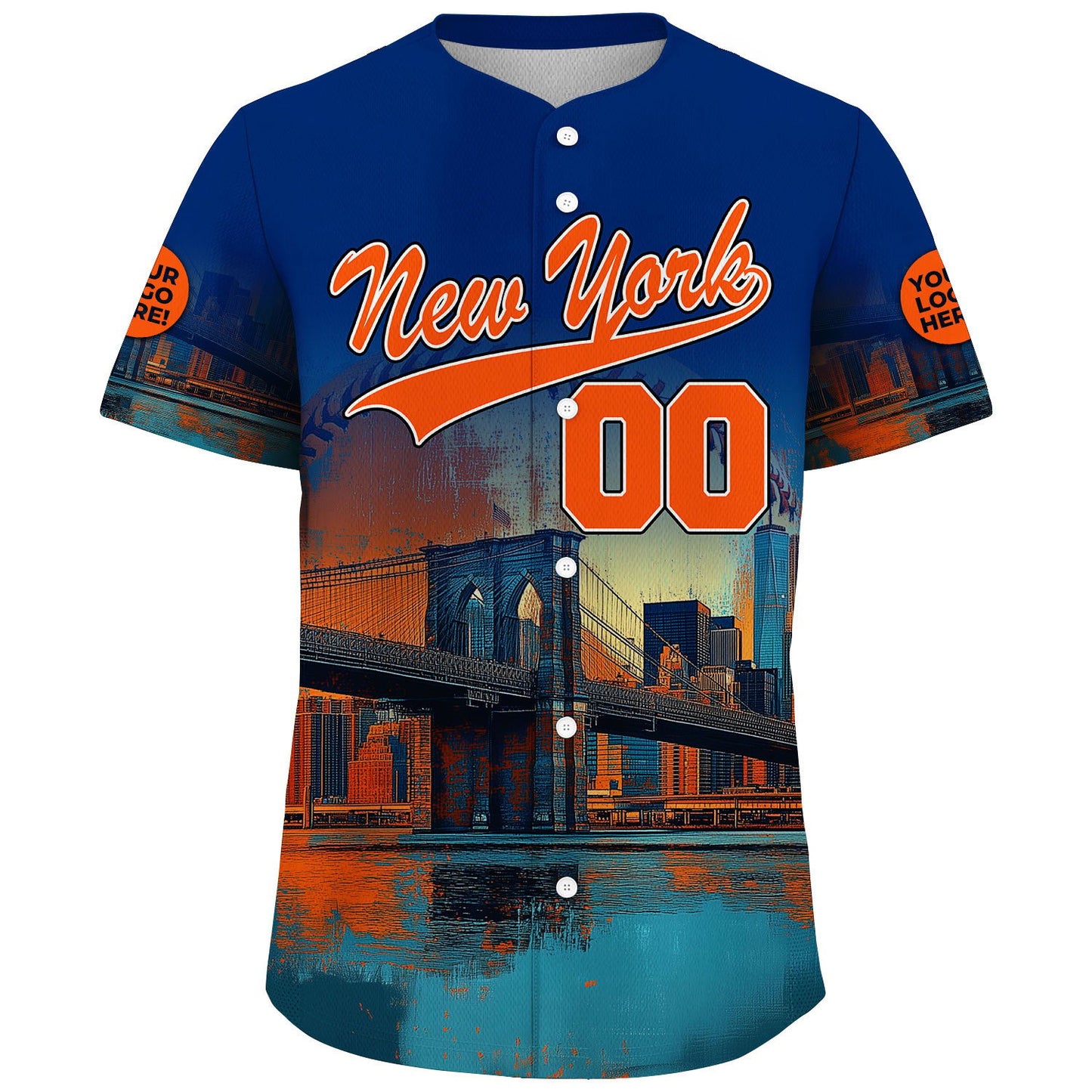 Orange Navy New York Brooklyn Bridge River View Custom Name Baseball Jerseys For Men & Women